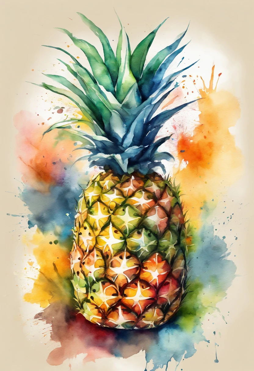 Watercolor for t-shirt design, pineapple