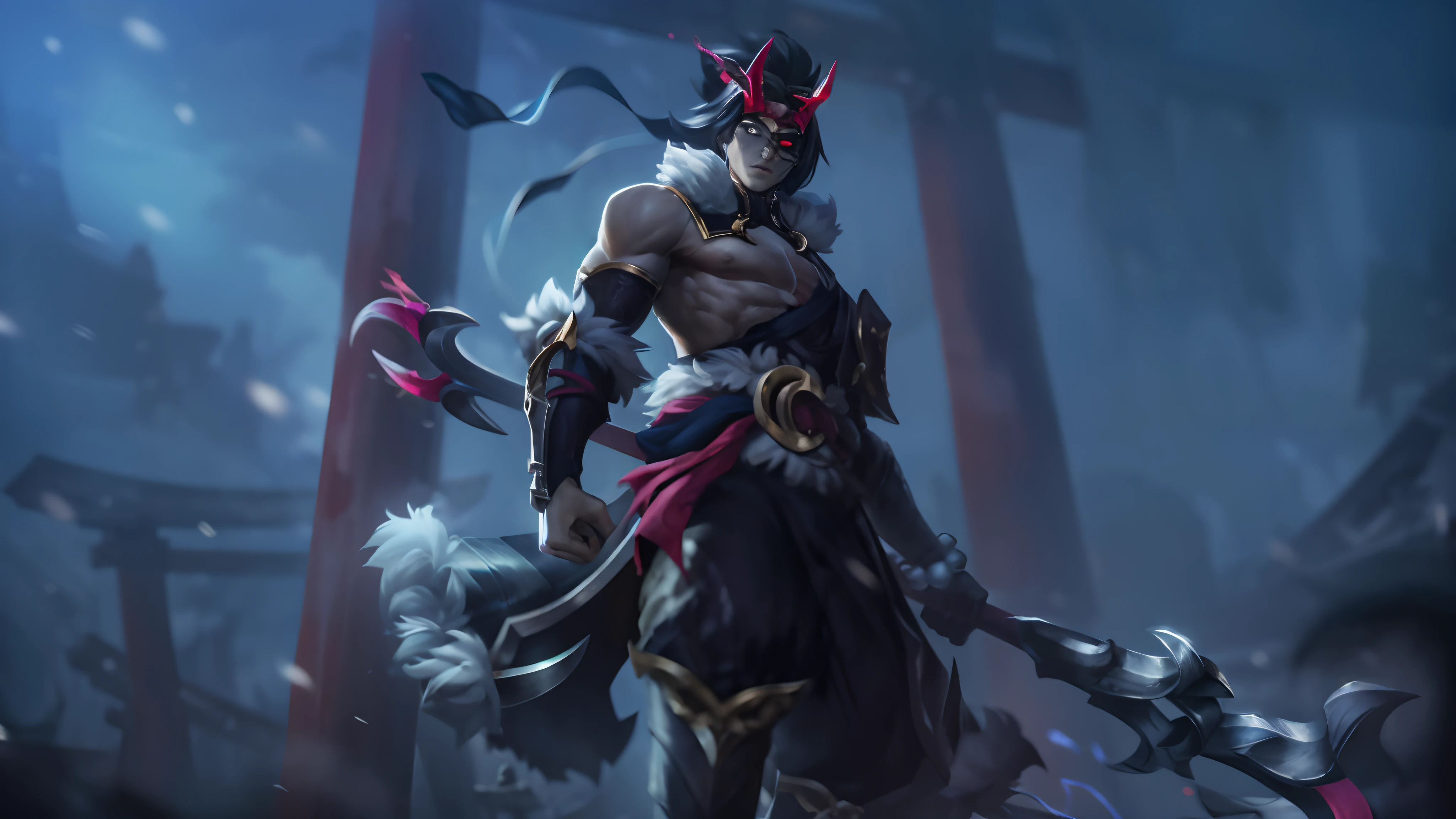 the young man is holding a sharp sword, eyes facing the camera, glossy metal border, metallic, shiny, high quality, clearly showing details,