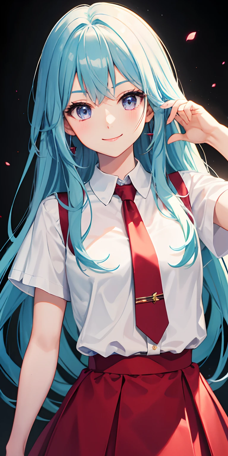 konosubaAqua, Aqua, Long Hair, blue eyes, hair ornaments, very Long Hair, Blue Hair, Hair Ring, シングルHair Ring, Hair ties,happy smile, smile, Open your mouth,
White Sailor Suit,Short sleeve,Sweater vest, (red Sweater vest:1.5),White Thailand,black pleated skirt,Black pantyhose,Black Loafers,whole bodyがイラストに入るように,Sitting at a desk with legs crossed,
break outdoor, In town,Building district,crowd, people々々々,
break looking at viewer, whole body,
break (masterpiece:1.2), highest quality, High resolution, unity 8k wallpaper, (shape:0.8), (Beautiful and beautiful eyes:1.6), Highly detailed face, Perfect lighting, Extremely detailed CG, (Perfect hands, Perfect Anatomy),