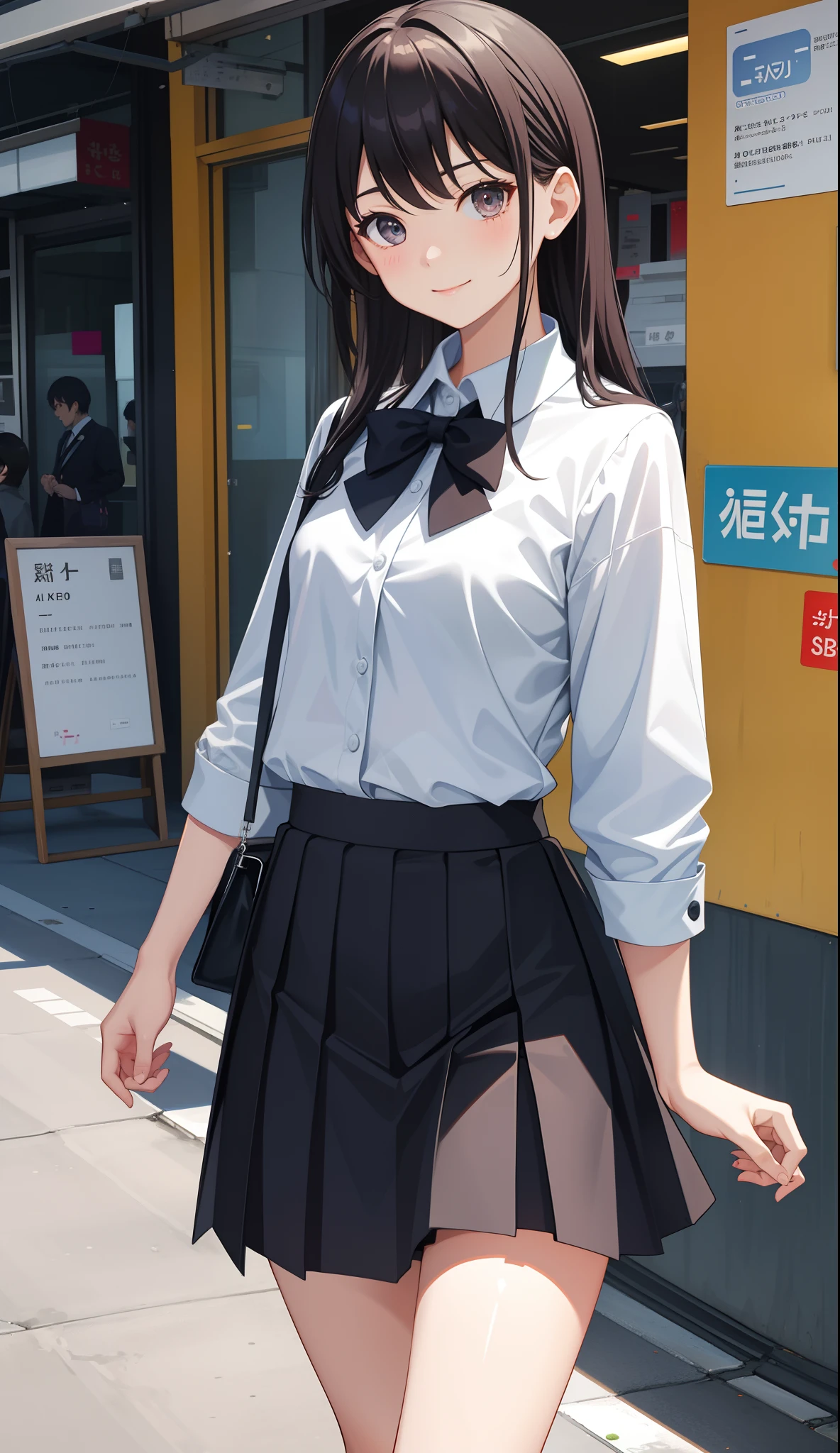 1girl in、AS-Adult、A smile、The shirt、skirt by the、(small tits)、Walking with a thigh、Upper body portrait、