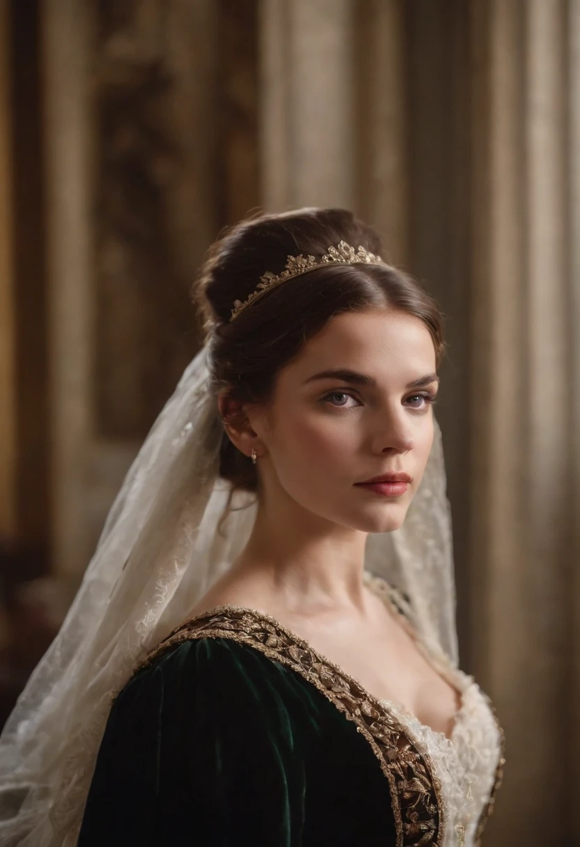 um contato visual de um loiro com cabelo coque e tema escuro, Austrian Princess