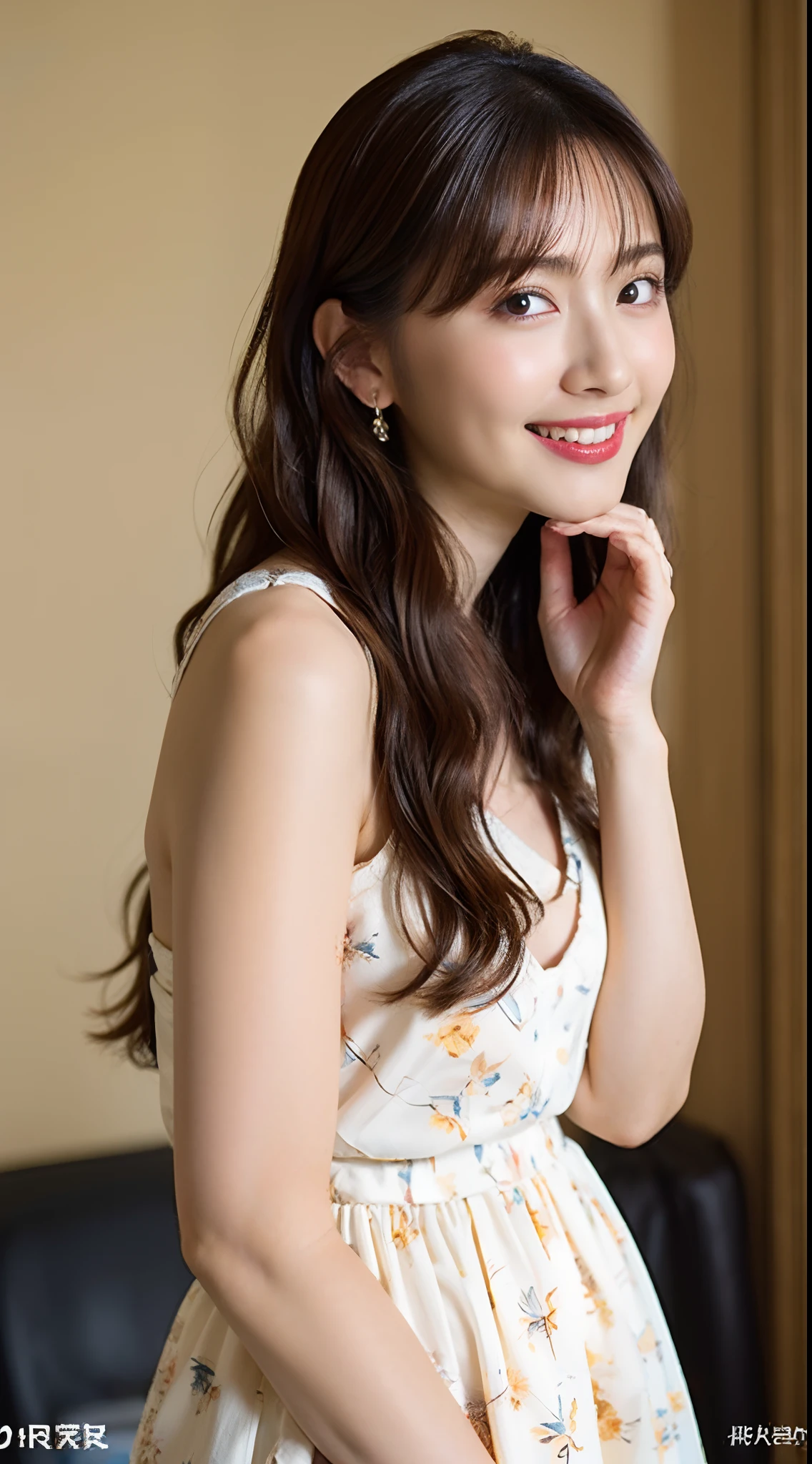 (A hyper-realistic), (illustratio), (hight resolution), (8K), (ighly detailed), (The best illustrations), (beautiful and delicate eyes), (top-quality), (ighly detailed), (masterpiece), (wall-paper), (详细的脸), 独奏, 1 girl in, looking at the viewers, finely detail, 详细的脸, In the Dark, deep-shadows, demure, pureerosfaceace_v1, A smile, Bust, Cameto, long legged, thin-waist, s ass, Ultra-fine makeup, fullnude
