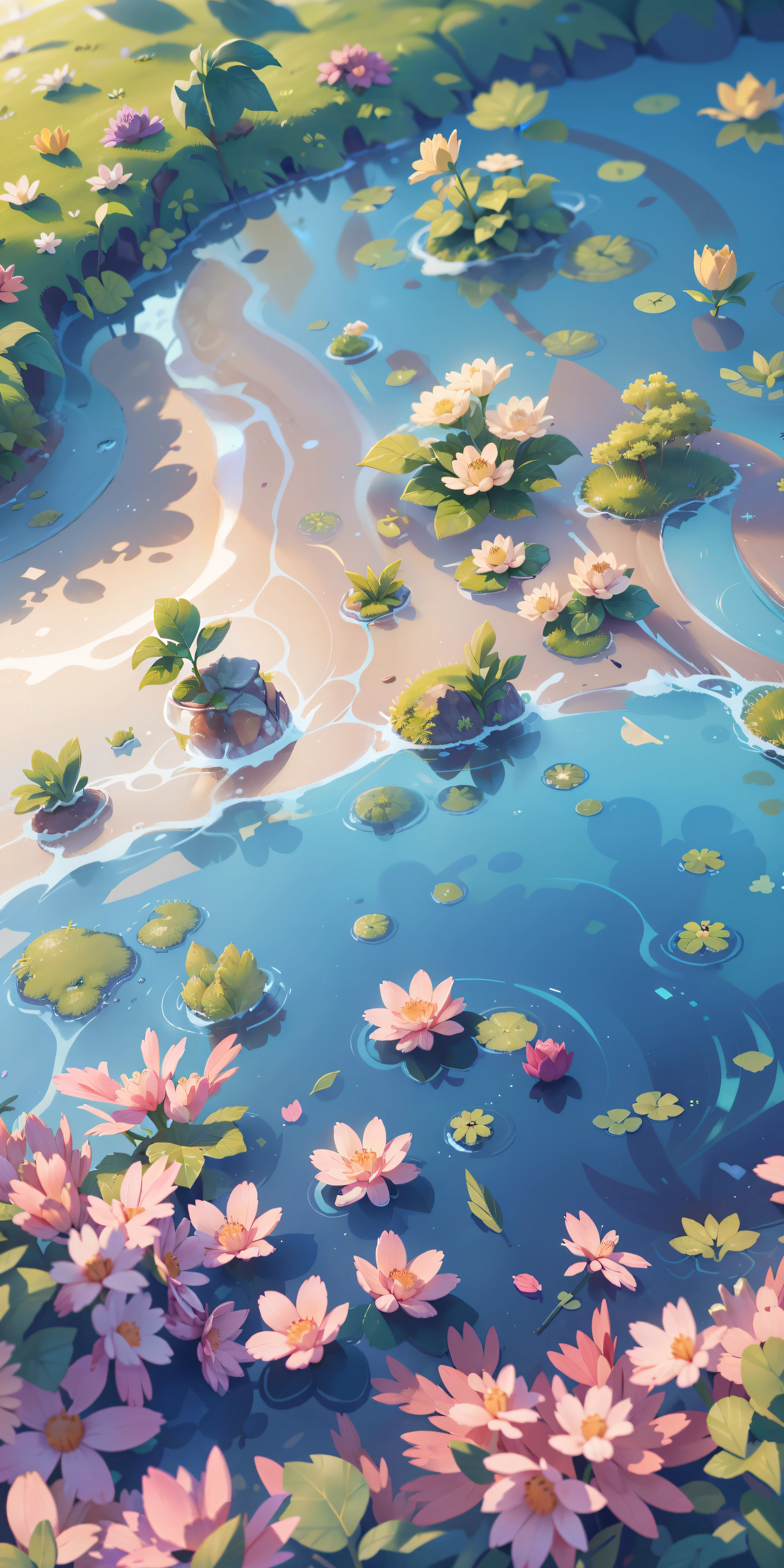 There is a painting of a pond with water lillies in it - SeaArt AI