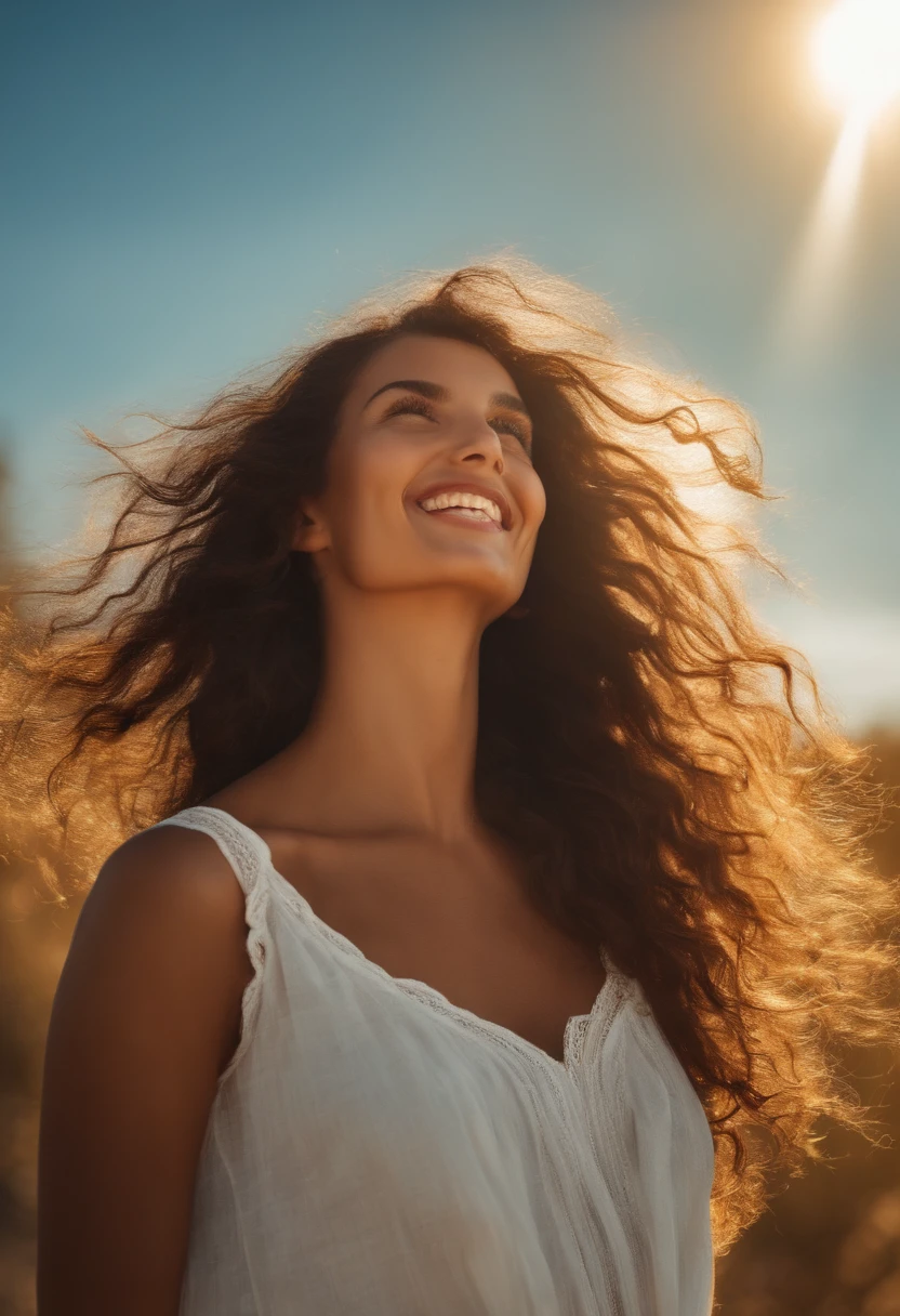Desenhe o Sol com um rosto sorridente e brilhante.
Fundo: Clear blue sky and soft sun rays.