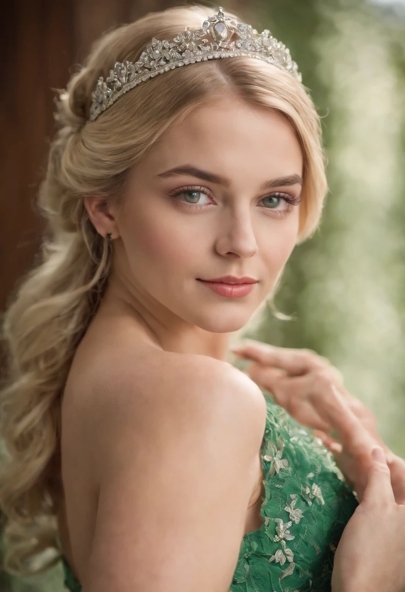 Professional photograph of a beautiful blonde Austrian princess, olhos verdes, vestido de princesa detahado, perfect lighting