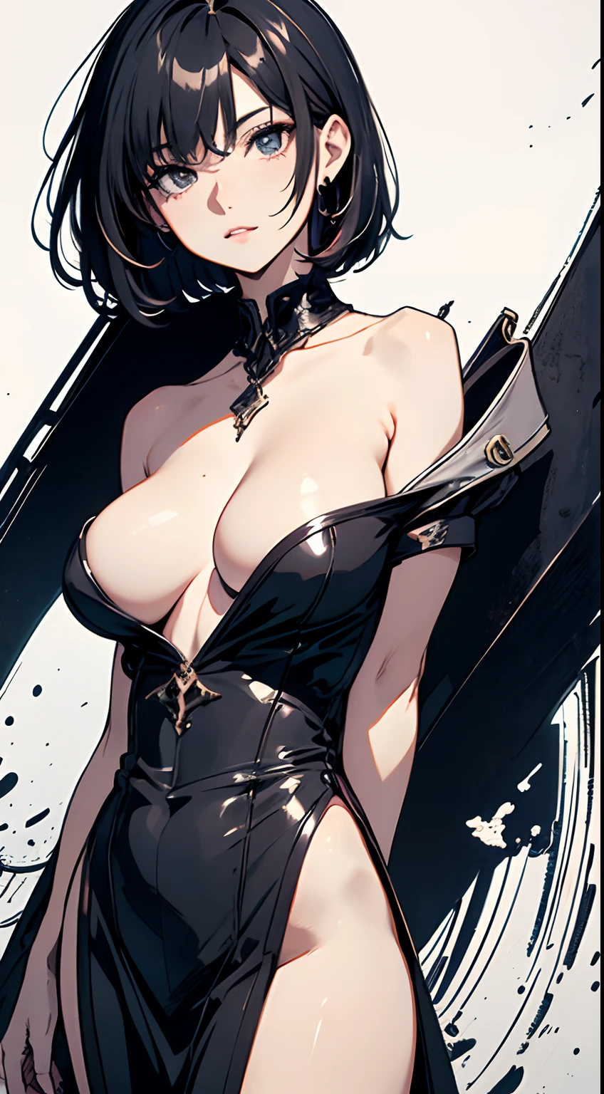 girl with、(​masterpiece、top-quality、offcial art、Beauty and aesthetics:1.2)、(ultra-detailliert)、detaile、The best illustrations、hand-paintedhigh-quality、(highly contrast)、(Clean lines:1.3)、(line-drawing)、line-drawing、(complex lines)、(Lola:add more details:0.5),Ligneclair、Fractal Art、Pen drawing、(portlate、above breasts、very closeup:1.1)、,Wraparound configuration,flat-chest,machinery background,(intricate-detail),(detailedbackground:1.2),(black-and-white),hight resolution,short-hair, silber hair