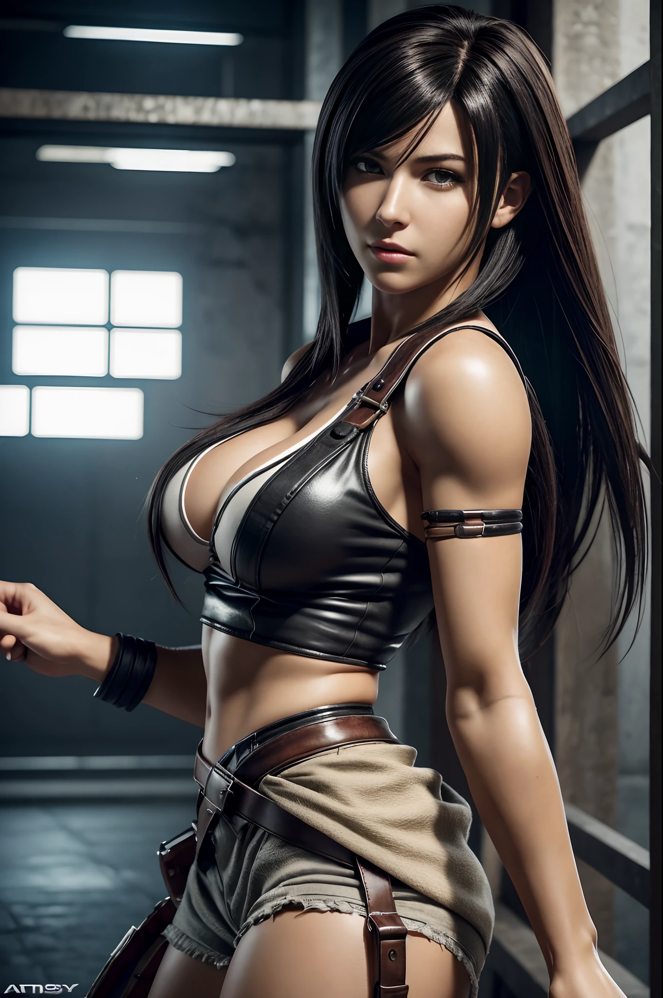 Tifa Lockhart, (skin texture:1.1), (high detail face:1.1), high detail body, high detail clothes, (masterpiece), (realistic), ultra high definition, 4k, ultra high resolution, photo by Arny Freytag