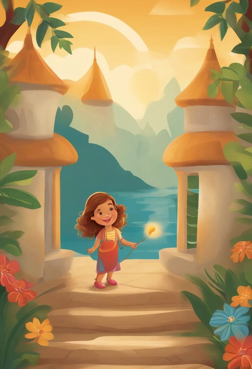 estilo infantil, livro infantil, Imagem do Sol Sorridente: In the first chapter, mostre o Sol um perssonagem infantil  acordando com um grande sorriso no rosto, destacando sua felicidade, estilo desenho
