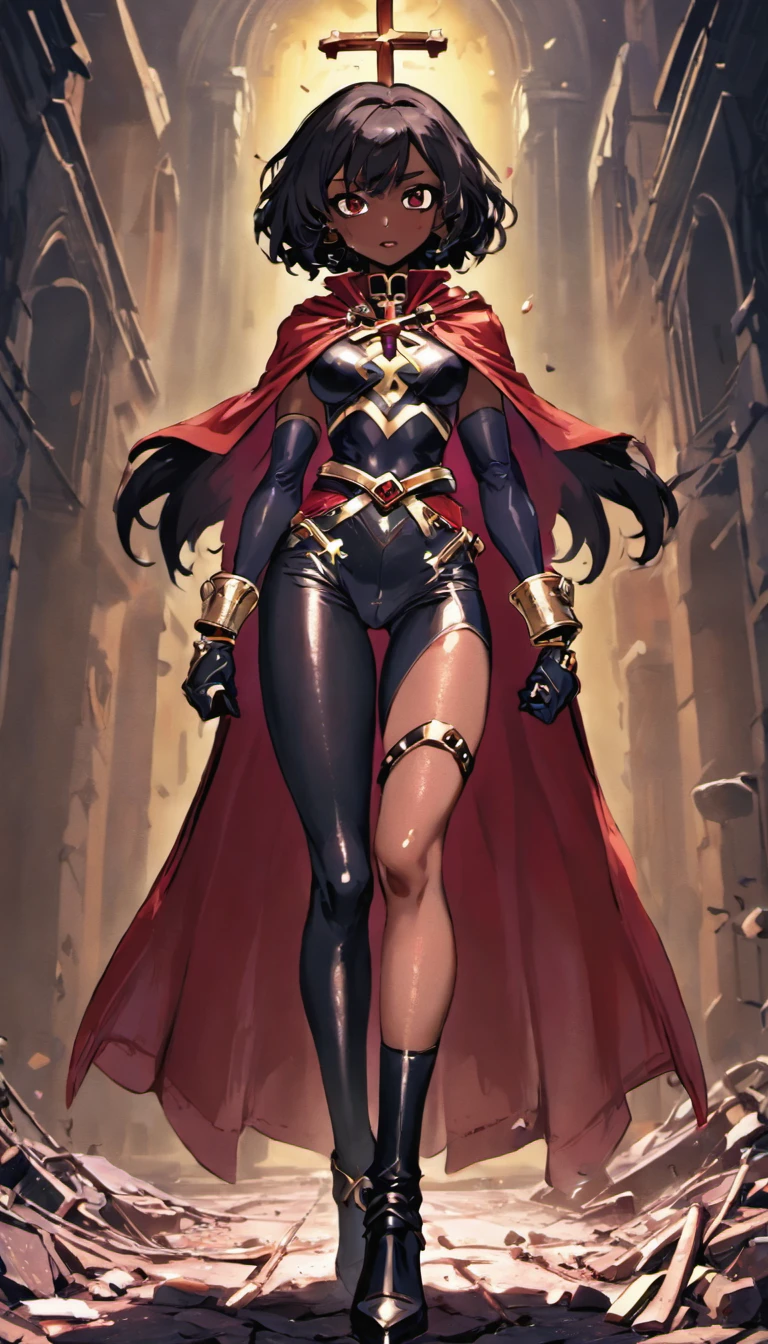 Trilla, upper body, medium breasts, hands on hips, cameltoe, cowboy shot, close up, face covered,
TriArmor,cape,(helmet with red visor) ,armor,black gloves,tight bodysuit,black footwear,black cape,black pants,
raining,metal platform,night,
(insanely detailed, beautiful detailed face, masterpiece, best quality),