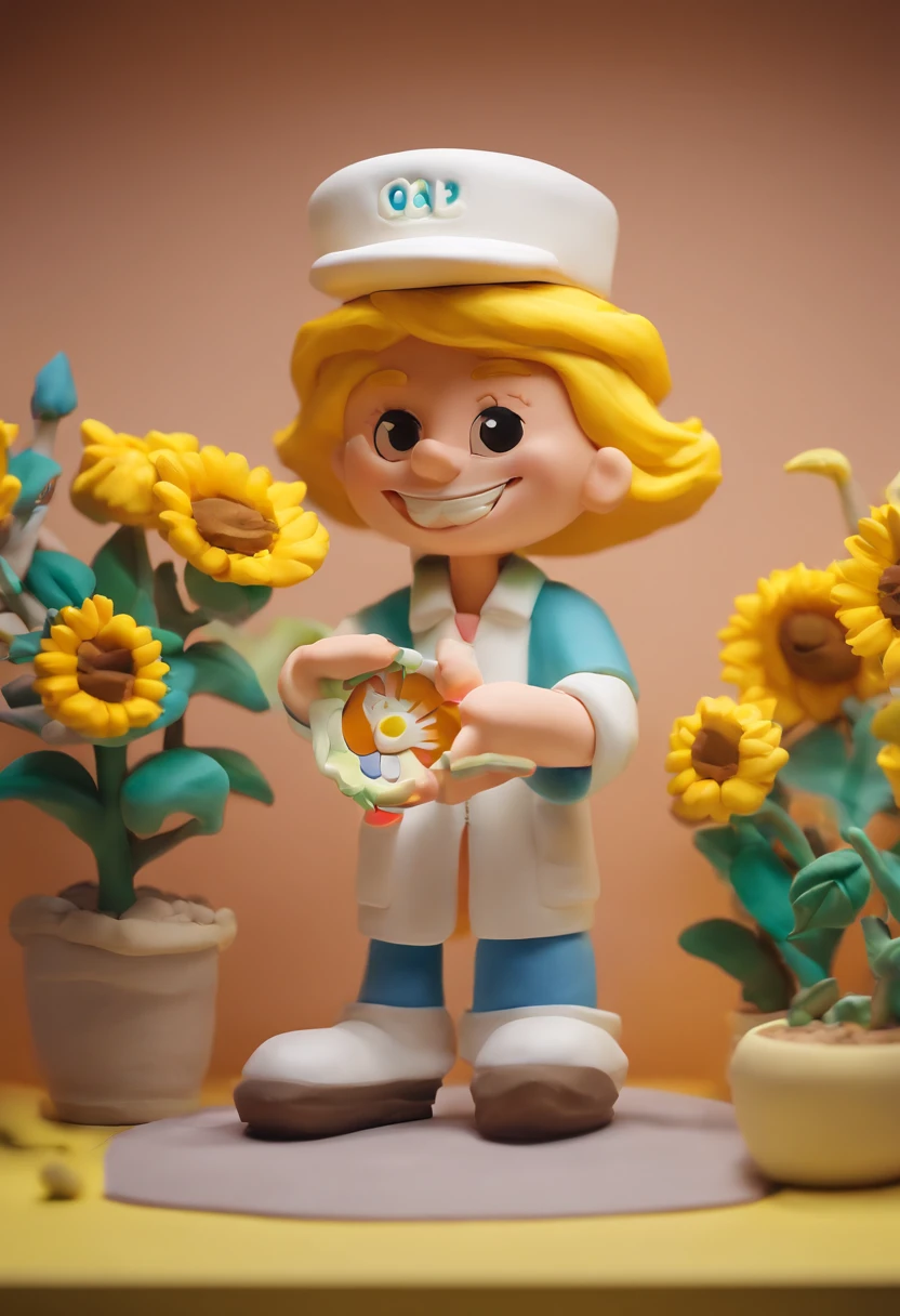 dentist, Gloria Studio, The garden is full of sunflowers, Clay material, Cartoonish design style, POP MART, Soft lighting, smooth lines, Tilt-shift lens,