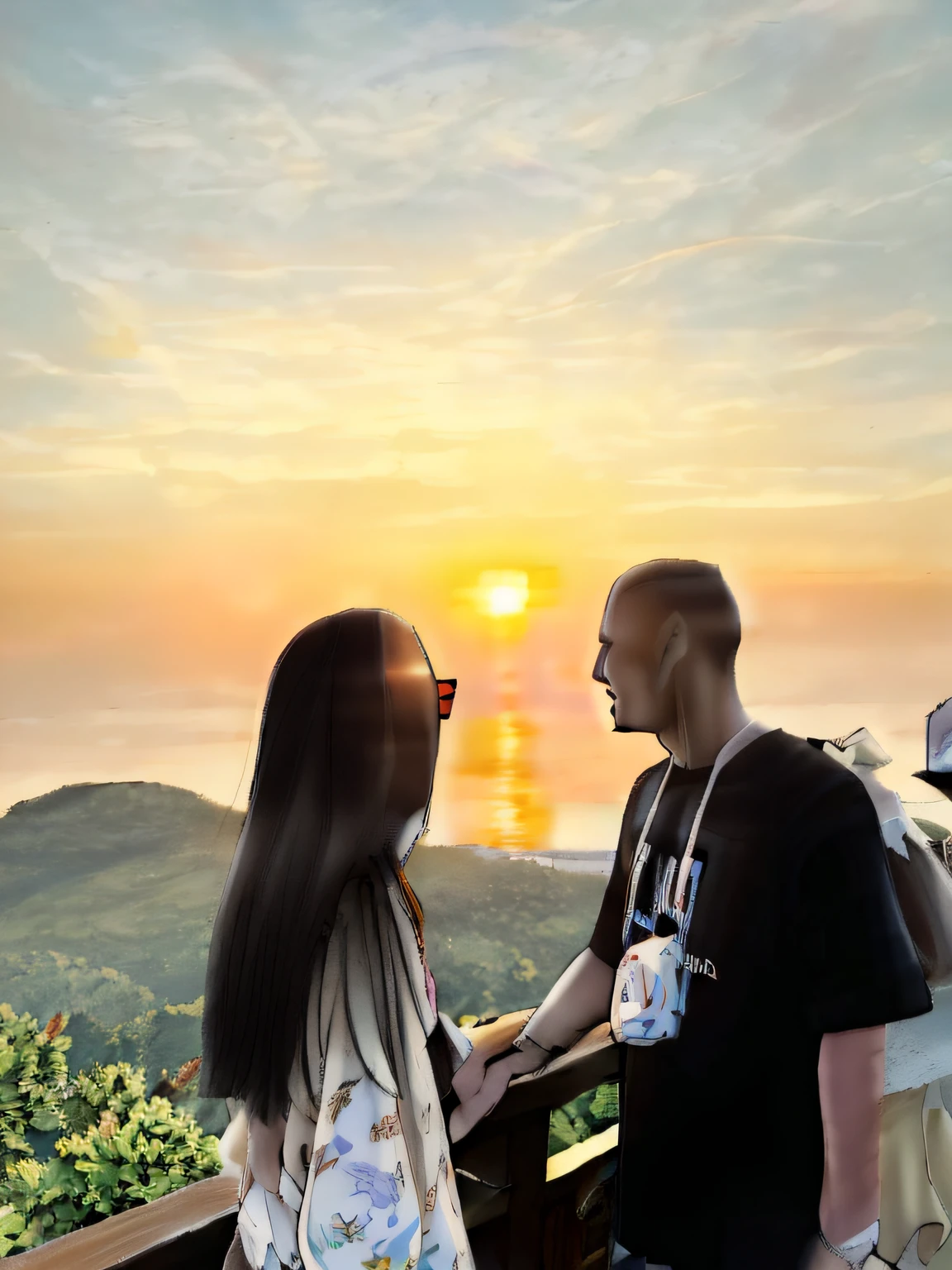 Two people stood on the deck watching the sunset, With sunset, late sunset, with a sunset, Good morning, late sunset, Sunset view, sunset sunrise, at a beautiful sunset, during sunrise, Sunset!!!, 🤬 🤮 💕 🎀, at the sunset, like jiufen, At sunrise, facebook post, the sunset, gorgeous romantic sunset