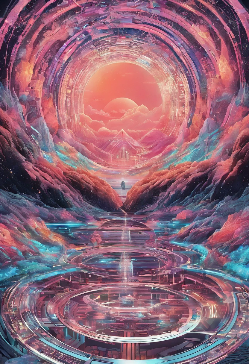 Craft a digital artwork that takes the viewer on a journey through fantastical cosmic landscapes, perhaps inhabited by alien civilizations or mythical creatures. Optional: Use [MOOD/COLOR] shades