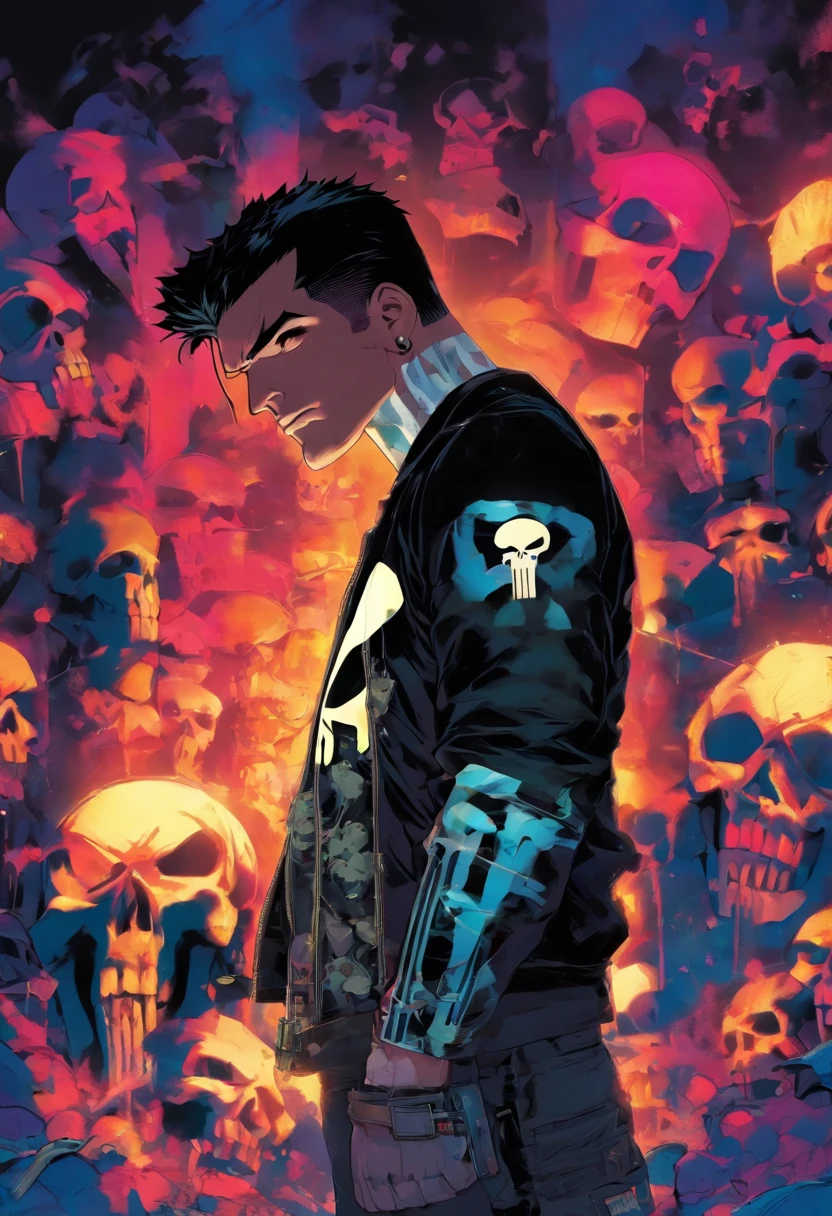the punisher as a teenager with skull t-shirt and black jacket