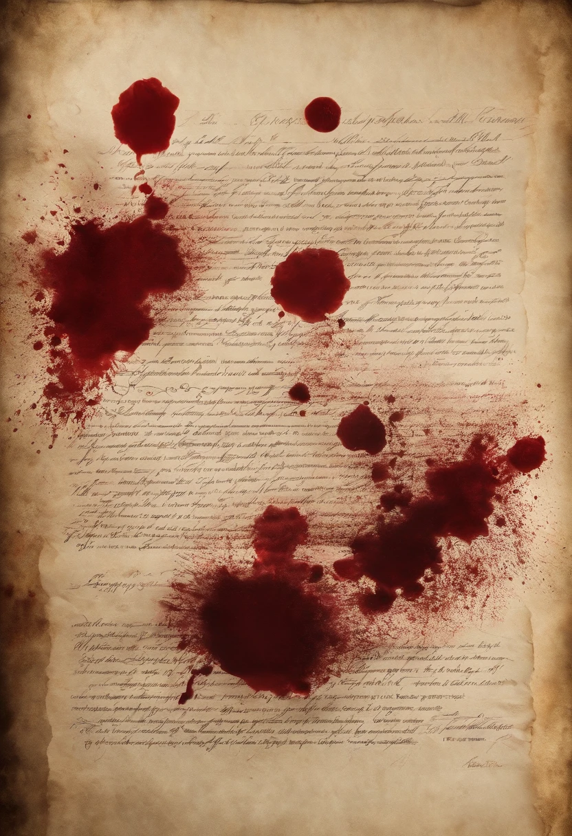 signing old paper with blood, focus on paper