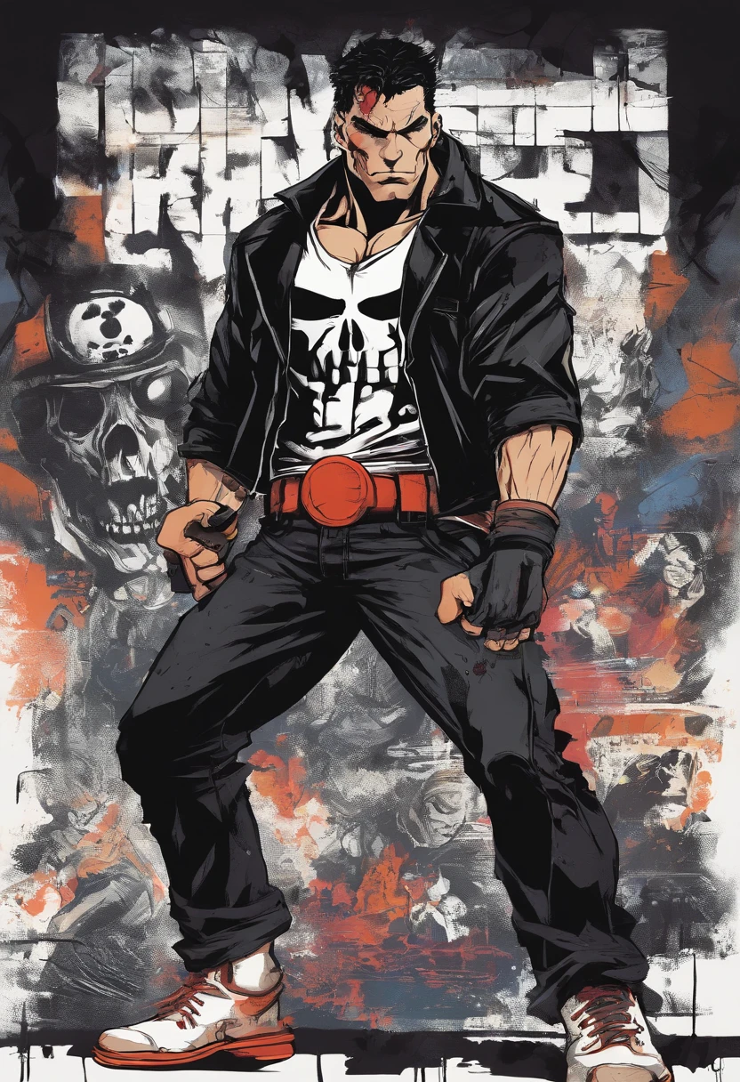 The Punisher as a teenager with a skull t-shirt and a black jacket