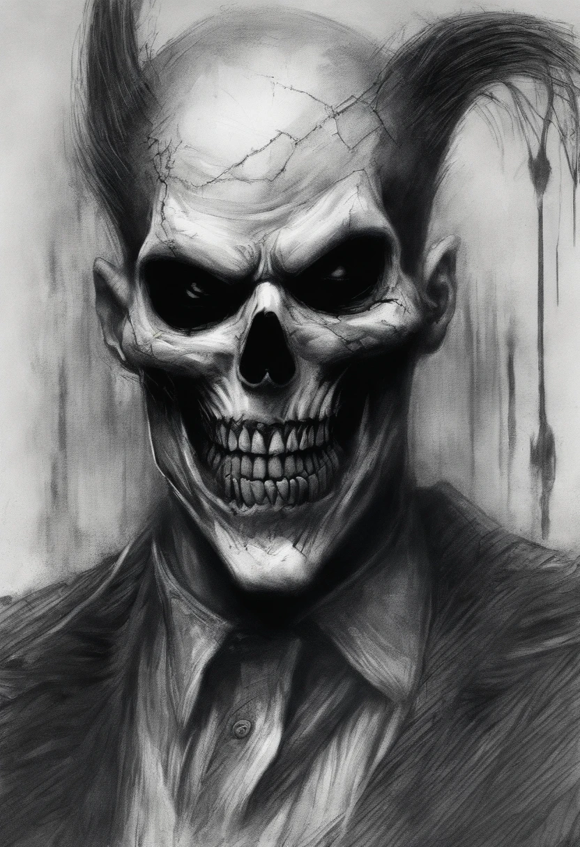 A sketch drawing of the character Skull Joker, hyperrealistisch, artistic, All in black and white