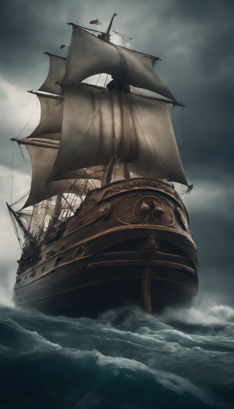 Sailing ship being swallowed by a giant Kraken, with its tentacles enveloping the vessel