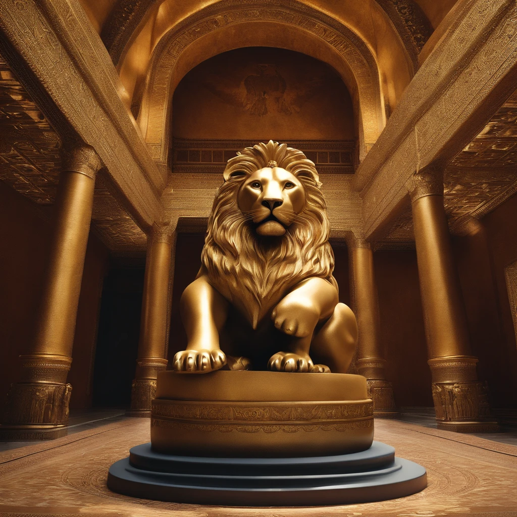 In the heart of a sumptuous palace, A majestic lion with a king's crown adorns its head, sitting stately on a solid gold throne. This lion, embora animal, assume uma postura e semblante humanoides, as if he had the wisdom and authority of an 18th-century Persian ruler. Their coat is thick and majestic, and his eyes radiate an intense serenity and confidence.
The royal robes he wears are a testament to the splendor of the Persian Empire of the time. Um manto de seda ricamente bordado com fios de ouro envolve seu corpo, em tons profundos de azul e roxo, with intricate patterns that tell stories of past greatness. He wears stunning jewelry, incluindo braceletes e colares cravejados de gemas preciosas, cada uma refletindo a riqueza da terra persa.
O trono de ouro, ornamentado com detalhes minuciosos e incrustado com pedras preciosas, It is a masterpiece of art and engineering. It is positioned in an equally grand hall, with high columns and vaulted ceilings decorated with frescoes chronicling the empire's conquests and achievements. An atmosphere of majesty and power surrounds this scenario, remembering the glory days of the Persian Empire in the 18th century.