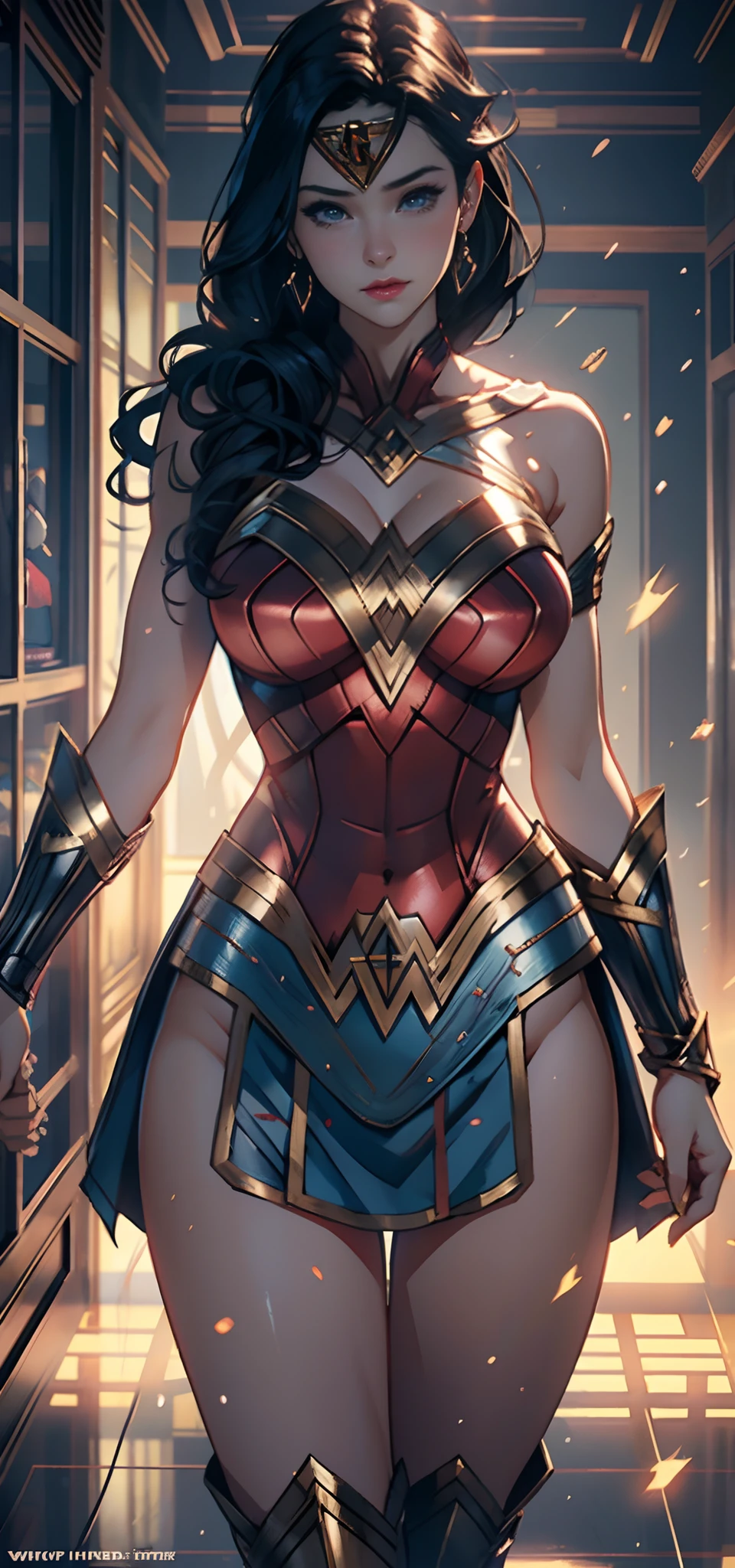 wonder women， photore， Soft and soft lighting， smooth detailed， octanerender， ArtStation Trends， hyper-high detail， Ultra photo realsisim， cinematic ligh，16k，，extremely large bosom，Big breasts Thin waist，long leges，nakeness，比基尼