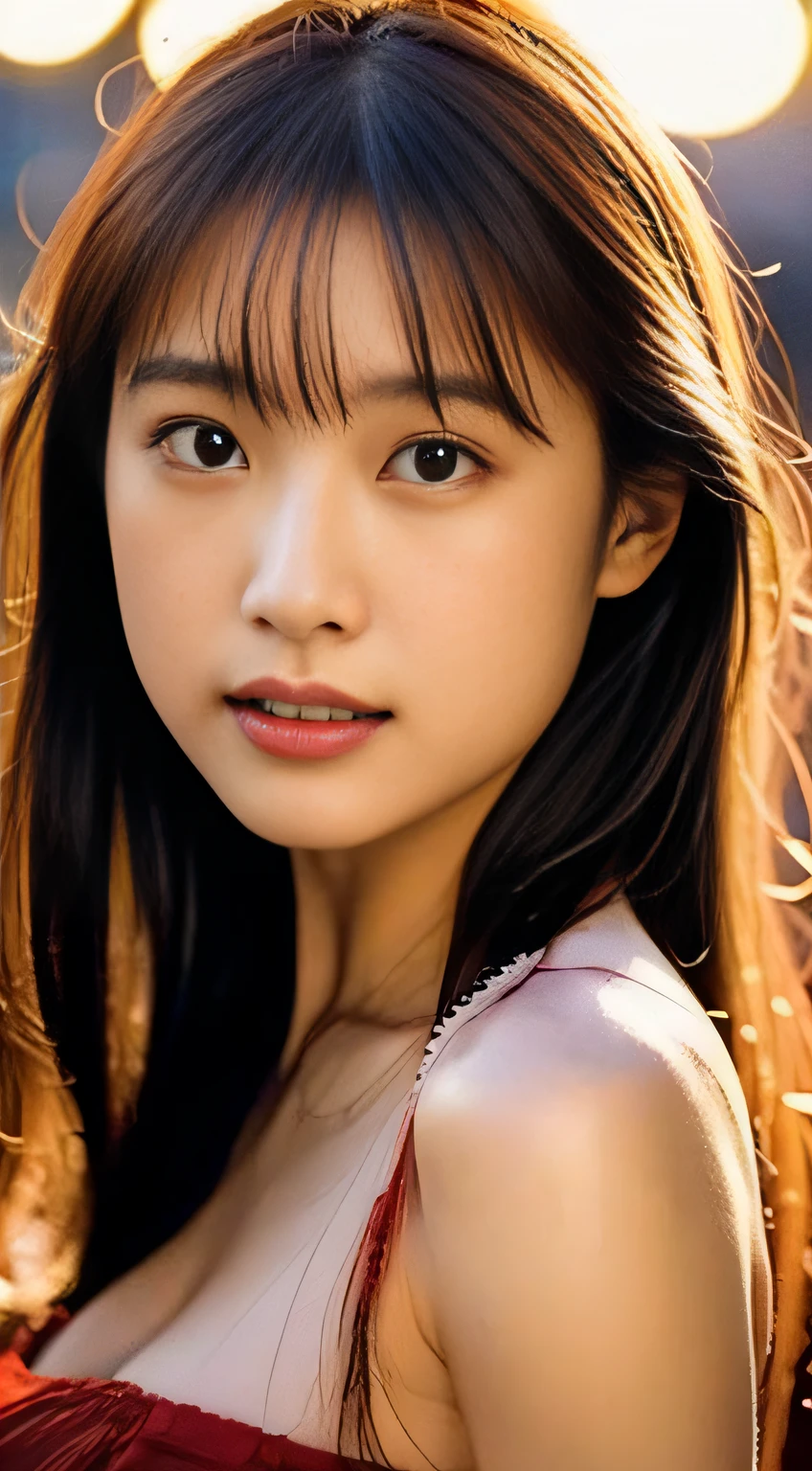 top-quality。8K-Picture。Ultra-high pixel。The background is the city at night。girl with。hair is long and slightly wavy,,,,,,,,,,,,,,,,,,,,,,,,,,,,,,,,,,,,,,,,,,,,,,,,,,,,,,,,,,,,,,,,,,,,,,,,,,,,,,,,,,,,,,,,,,,,,,,,,,,,,,,,,,,,。The color is dark brown。Glamour style、((huge-breasted:1.8))。wearing red dress、Photos dancing brilliantly。Delicate finish overall。The body line is gorgeous。legs are long、Wear red high heels。((Hair shines like a reflection of the street。The eyeball reflects the surrounding landscape。The skin is wet with night dew))。Almost perfect woman。((time々In close-up of the upper body))。The second highlighted part々I want you to express it in close-ups。