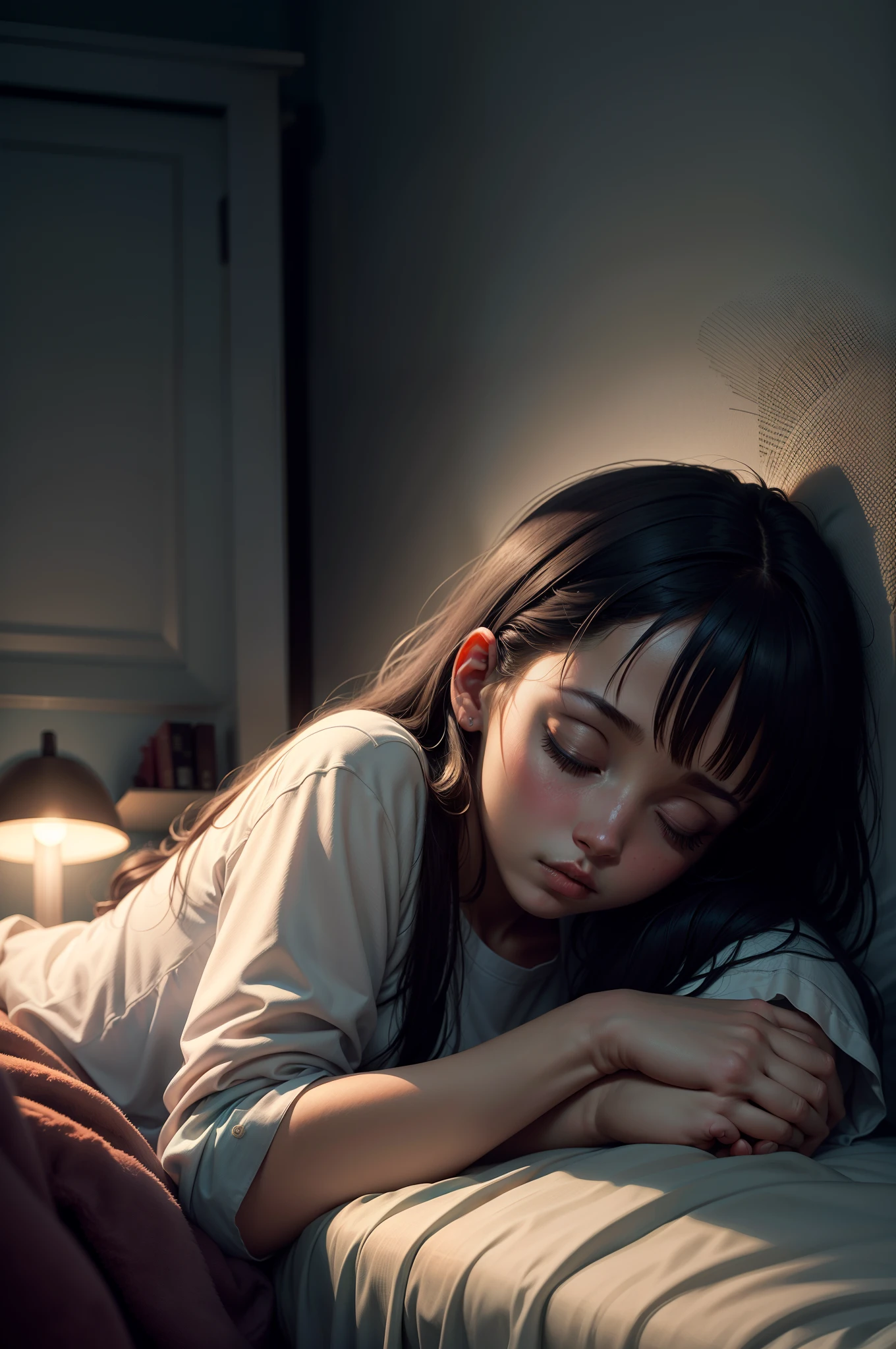 Girl sleeping on bed, Without sunlight, twilight, the night, darkly