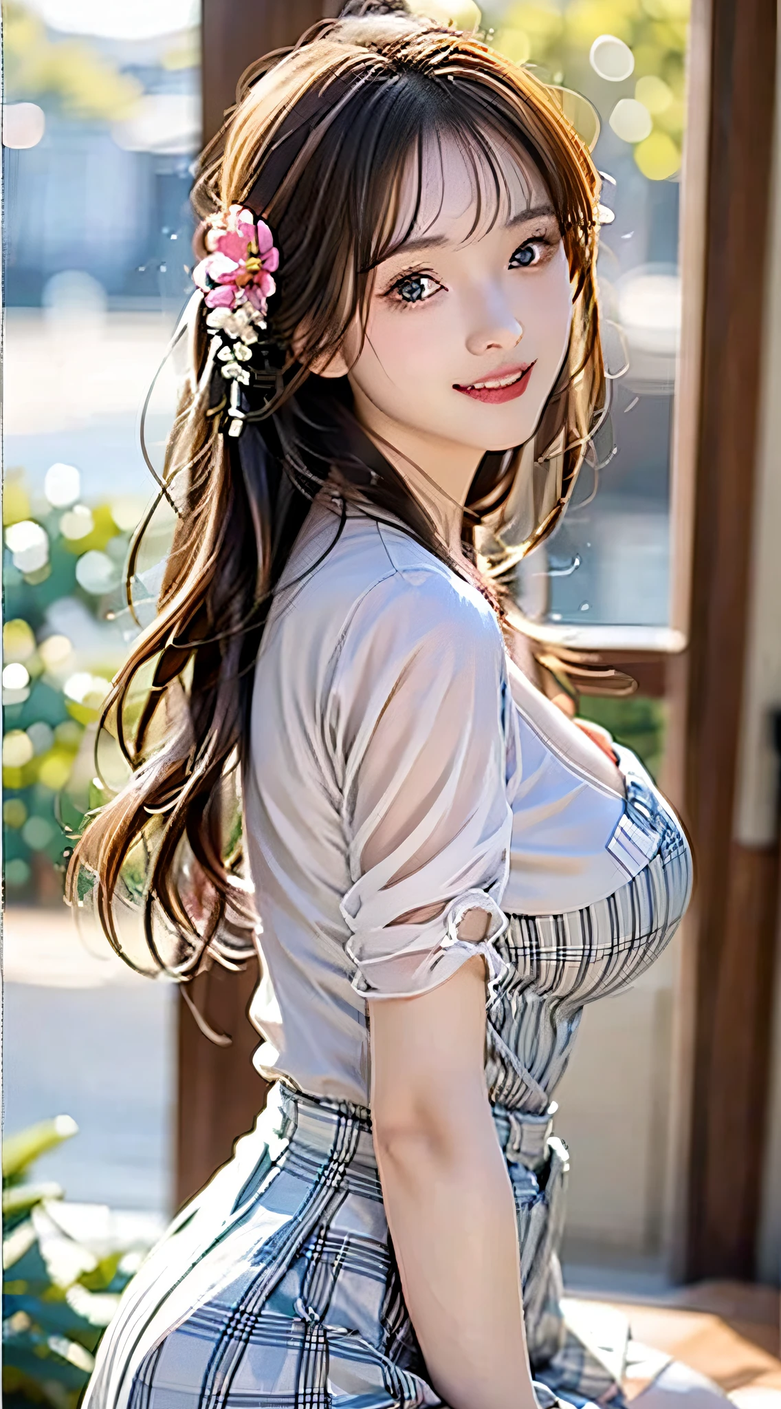 ((best quality)), ((master piece)), (detailed:1.4), 3D, Beautiful female figure,HDR(high dynamic range),ray tracing,NVIDIA RTX,super resolution,unreal 5,Scattered beneath the surface、PBR texture、post-processed、anisotropic filtering、Depth of bounds written、Maximum clarity and sharpness、multilayer texture、Albedo and specular maps、surface coloring、Accurate simulation of light-matter interactions、perfectly proportioned、octane rendering、two color light、Large Diameter、Low ISO、White balance、Rule of thirds、8K students、 (I can see the panties in my underwear、Show off your underwear panties、Please show me your underwear panties!!)、 (Beautiful and delicate silk miniskirt Japanese clothing with slits、Thighs visible through beautiful, delicate and luxurious Japanese clothes with slits)、 (Japanese clothes with exposed chest)、 (Delicate and sexy Japanese clothes、 (Very cute beautiful sexy beautiful girl、very cute beautiful erotic beautiful girl)、 (sweaty)、 (Very cute Japan woman、very beautiful Japanese woman、famous idol、Japanese woman with a very beautiful face、Japanese woman with a very cute face)、Perfectly proportioned like a gravure idol、Dazzling super beautiful super long blonde silky hair、wavy hair、big chest、have bangs、E cup、beautiful 22 years old、Cute smile、shy smile、put one hand on your head、full body photo、 (Big, beautiful, shining blue eyes、Wet)、((sitting composition))、