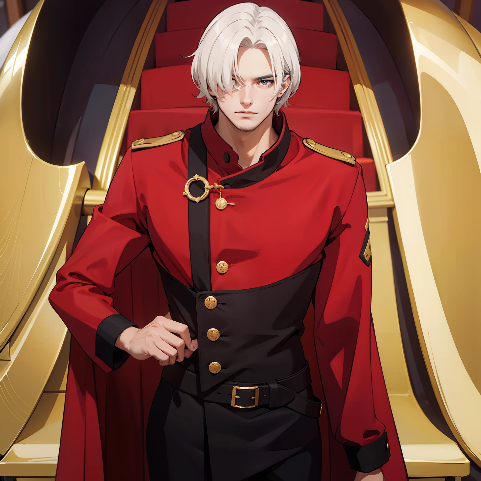 Homem com cabelo vermelho e terno de ouro