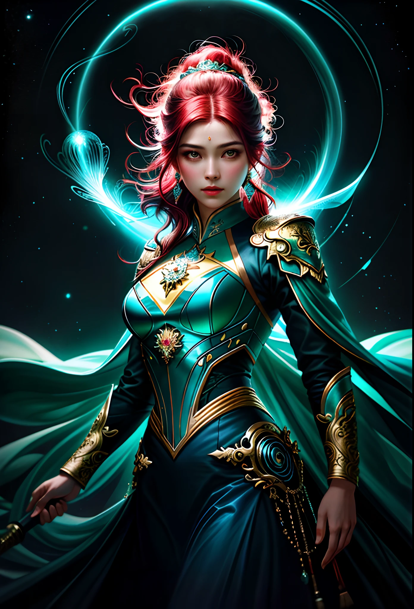 Maximaliset Rococo. Fuga Astral! Arte Splash, Retrato de vietnamita, red indigo haired Vietnamese, StarCraft Inspirado, epics, art-station, estilo splash de tinta colorida, contorno, hiperdetalhado intrincadamente detalhado, fantasia, Motor irreal, genial, detalhes intrincados, tela inicial, cores complementares, arte conceitual de fantasia, 16k resolution, obra-prima do deviantart, oil painting, heavy strokes, gotejamento de tinta, artes de salpicos, Atmosfera Neon, cores silenciadas, estilo aquarela, filigrana detalhada, Rim lighting, Magic, surreal, fantasia, Ultra, Realistic, Sharp features, altamente detalhado, foco nítido, cores silenciadas, rosto perfeito, olhos perfeitos, perfect full lips, supple female form, Vivid, cinemactic, Luz do Filme, hiper detalhado, hyper realistic, master part, Atmospheric, high resolution, Vibrando, Dynamic studio lighting, WLOP, Glenn Castanho, Griffiths Carne Bovina, Alex Ross, Artgerm e James Jean. holofote, tilt shift camera.