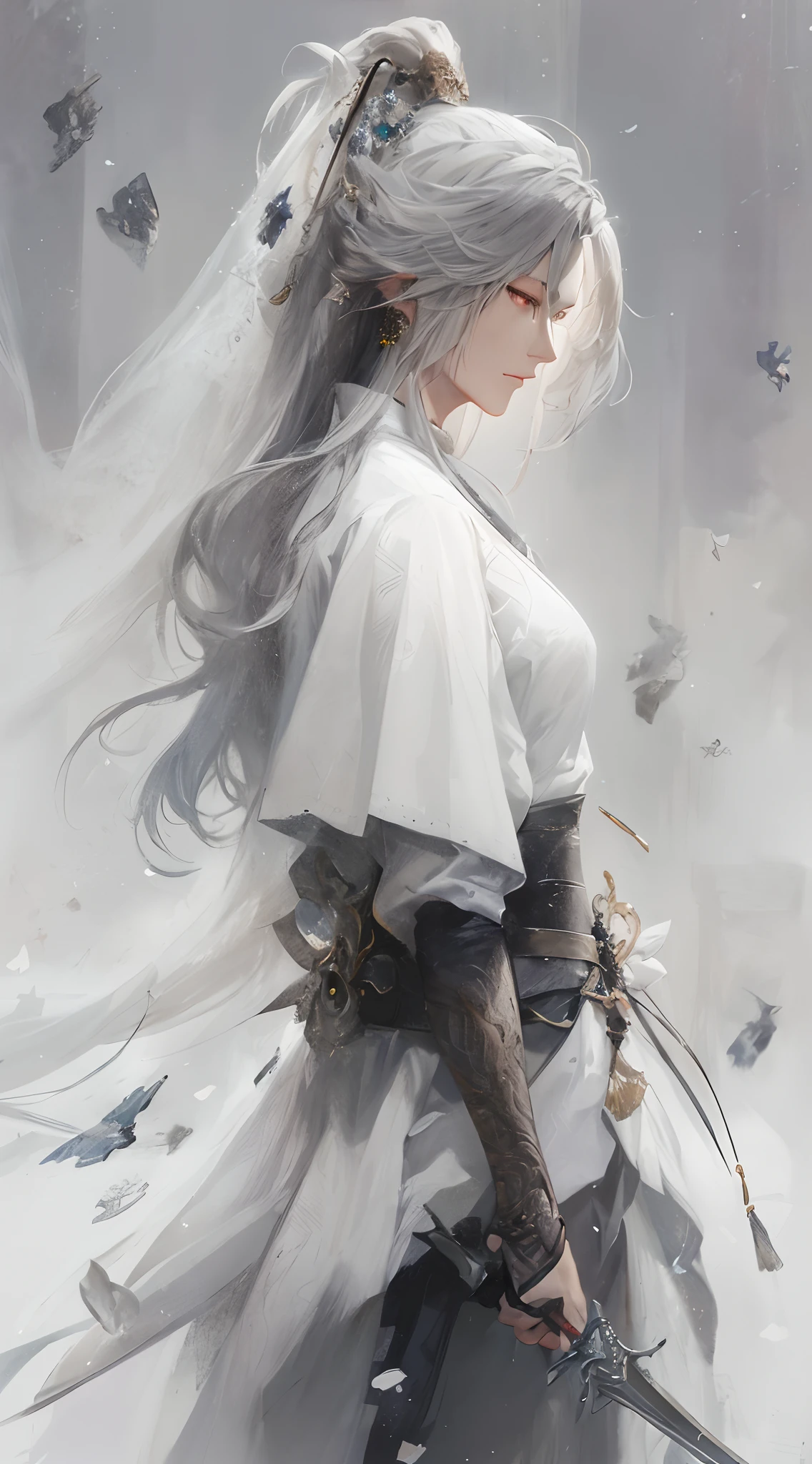 A woman with long hair and a sword in her hand - SeaArt AI