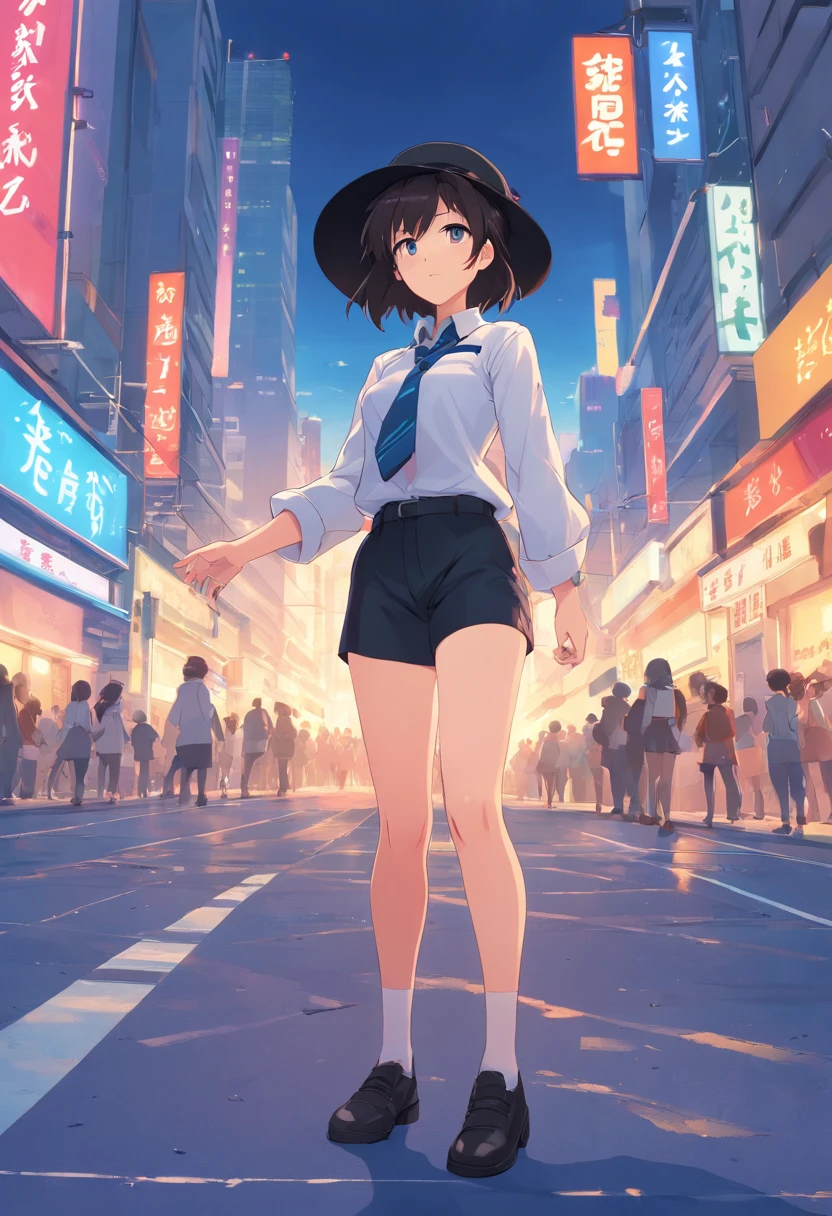 Wearing a black hat、Anime character in a white shirt and black shorts, (sfv) safe to work, 2 b, 2b, anya from spy x family, ecchi style, Female protagonist 👀 :8, an oppai cyberpunk, Realistic schoolgirl, Surrealism female students, oppai, from girls frontline, wearing a strict business suit, pixiv 3dcg