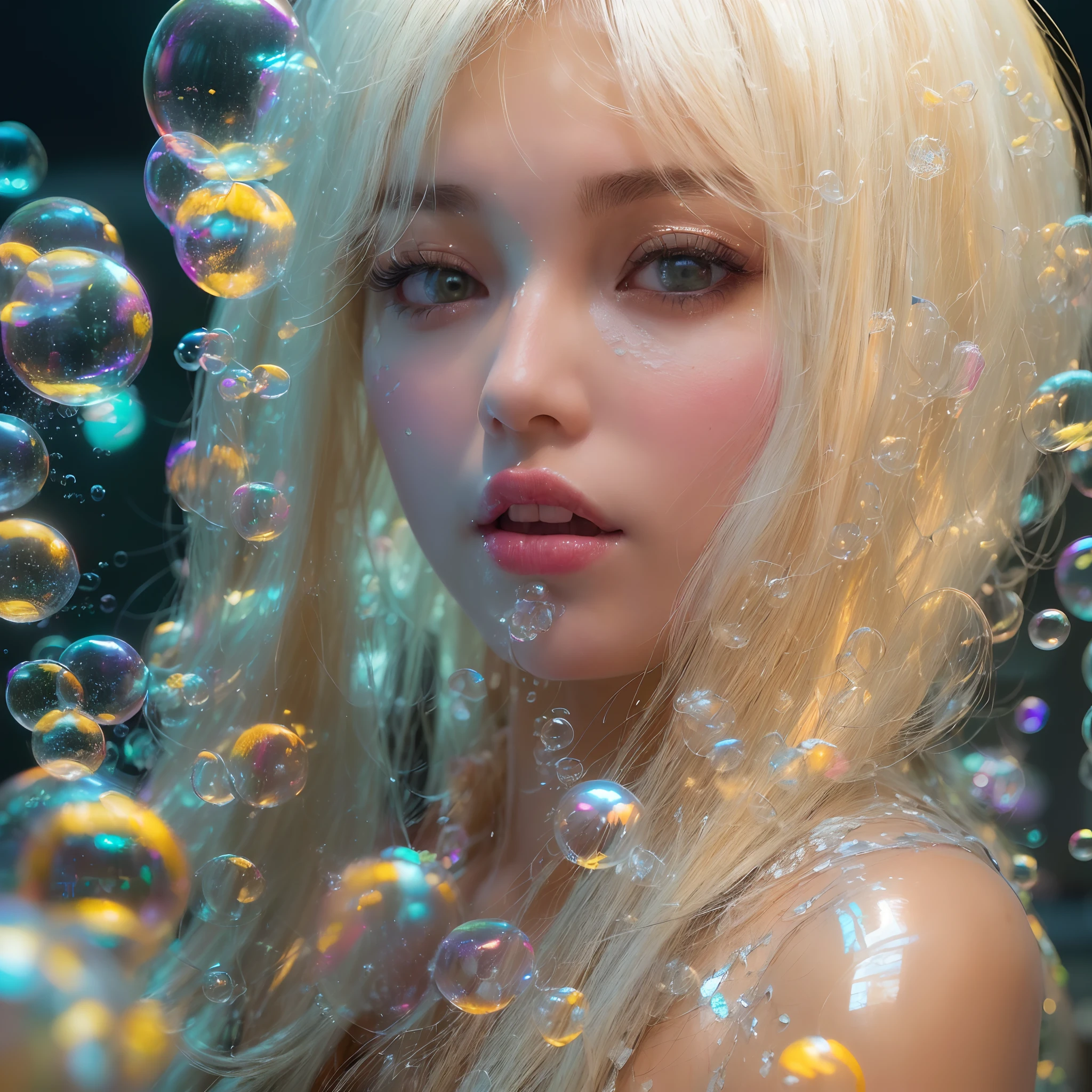 A whimsical portrait of a beautiful blonde girl with red lips in a colorful and dreamlike environment, surrounded by floating bubbles and whimsical creatures. Soft and diffused lighting with a soft focus, conveying a sense of ethereal beauty. Inspired by the works of Tim Walker, Annie Leibovitz and David LaChapelle. Preferably a high-resolution image that captures the intricate details of the scene.
realistic, best quality, photorealistic
8K, best quality, masterpiece, realistic, photorealistic