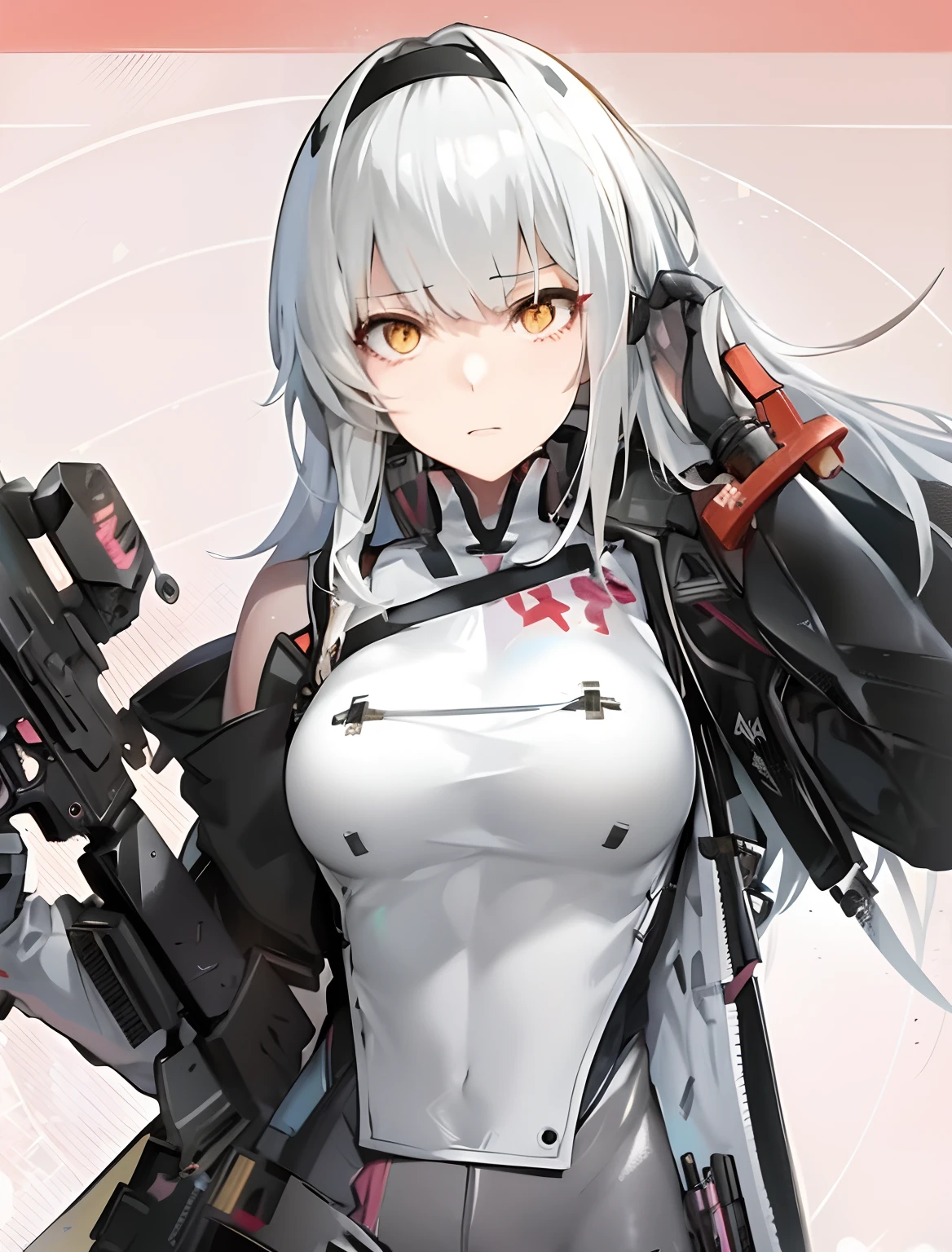 anime girl with gun and gun in hand with a pink background, fine details. girls frontline, from girls frontline, girls frontline style, girls frontline cg, girls frontline, girls frontline universe, m4 sopmod ii girls frontline, mechanized soldier girl, nier autoamata, kancolle, female action anime girl, cyborg - girl with silver hair