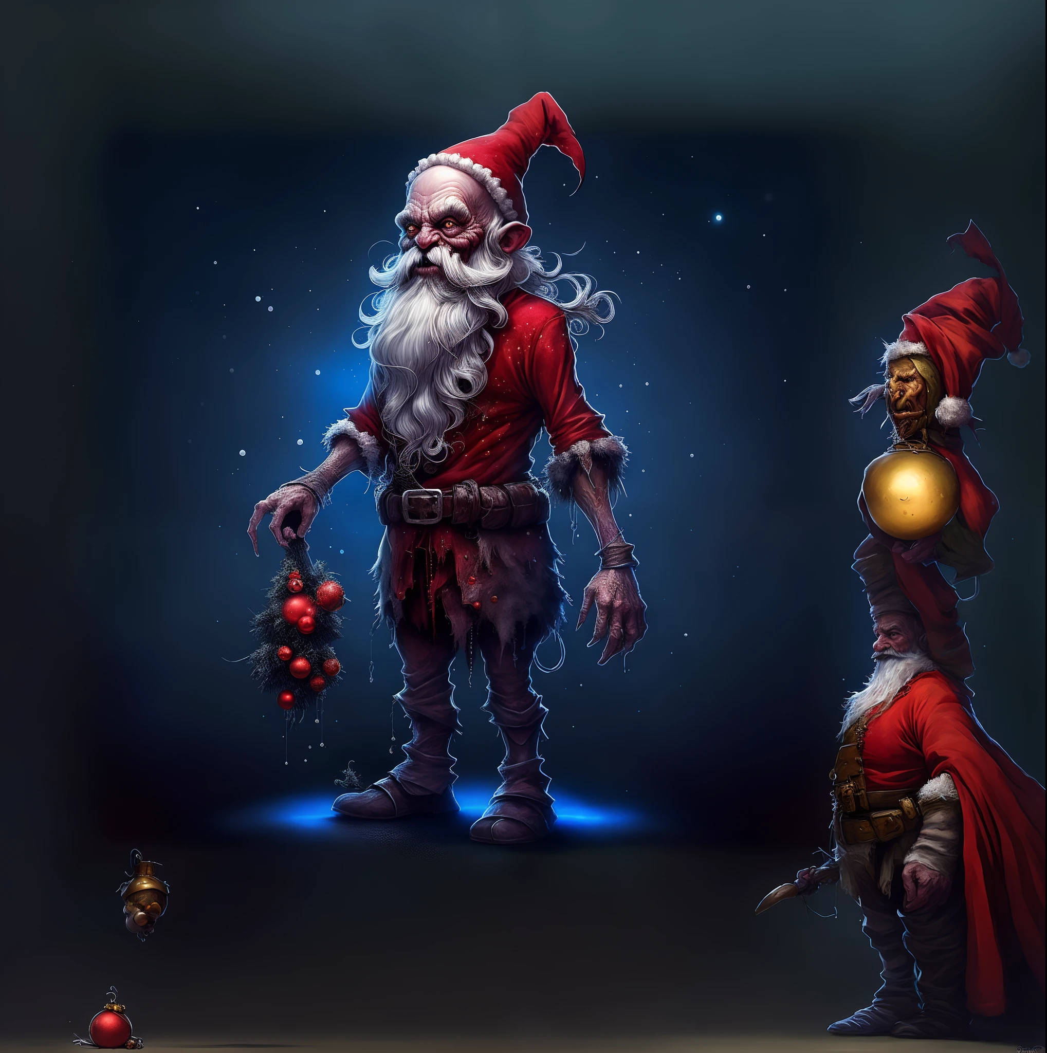 a cartoon image of a man dressed as santa claus holding a christmas ornament, by Jesper Ejsing, painted by andreas rocha, by Aleksander Gine, cgsociety 9, Artstation contest winner, by Adam Marczyński, by Tomasz Jedruszek, by Zoltan Boros, by Darek Zabrocki