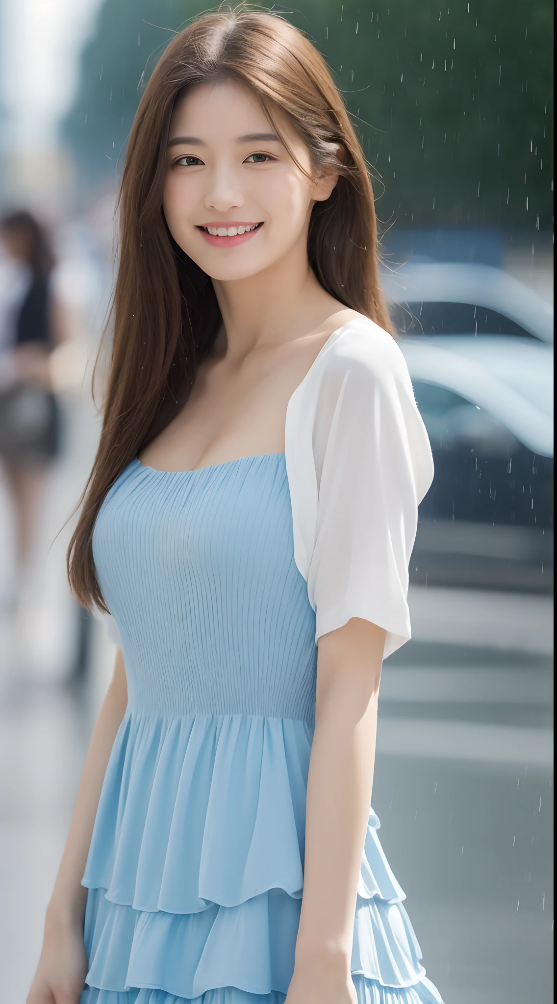 Enhanced dynamic perspective,Cute cute 15 year old beautiful girl,((Casual dress))、Short pants、Look at me and smile,simple backgound,Works of masters,high quarity,4K resolution,super-fine,Detailed pubic hair,acurate,Cinematic lighting,Leaves the original facial proportions、(Huge breasts)、Volleyball Club