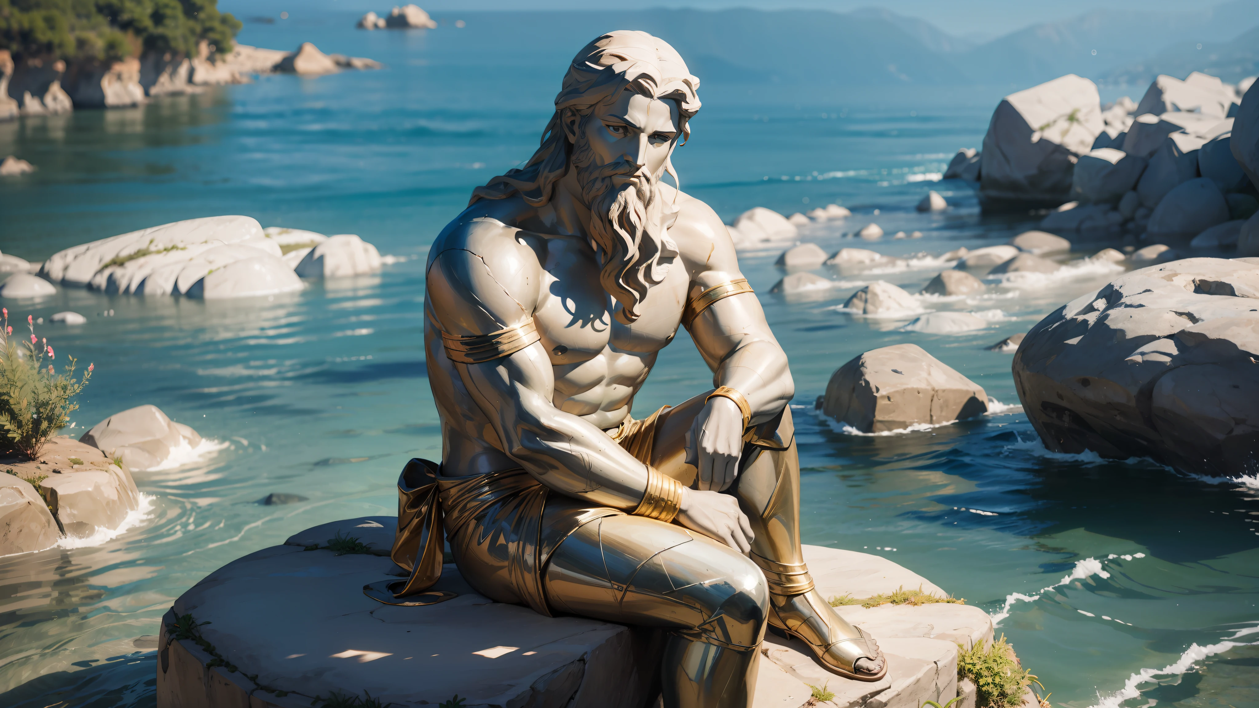 statue of Poseidon (obra-prima) (8k high resolution) (melhor qualidade) (Ultra Definition) (Ultra realista)(Foto RAW) (Foto realista) (bright illumination)