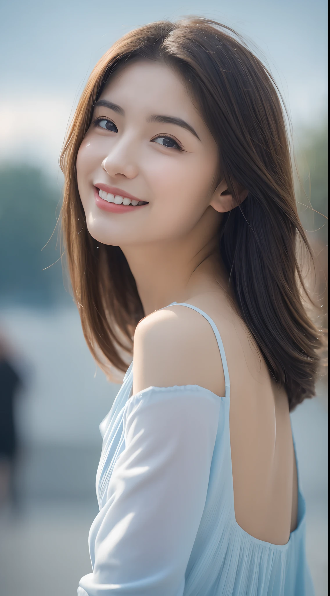 ((Best Quality, 8k, Masterpiece: 1.3)), Focus: 1.2, Perfect Body Beauty: 1.4, Buttocks: 1.2, ((Layered Haircut, Breasts: 1.2)), (Rain, Street:1.3), Bandeau Dress: 1.1, Highly Detailed Face and Skin Texture, Fine Eyes, Double Eyelids, Whitened Skin, Long Hair, (Shut Up: 1.3), Smile, Under Blue Sky and White Clouds, on the Vast Meadow