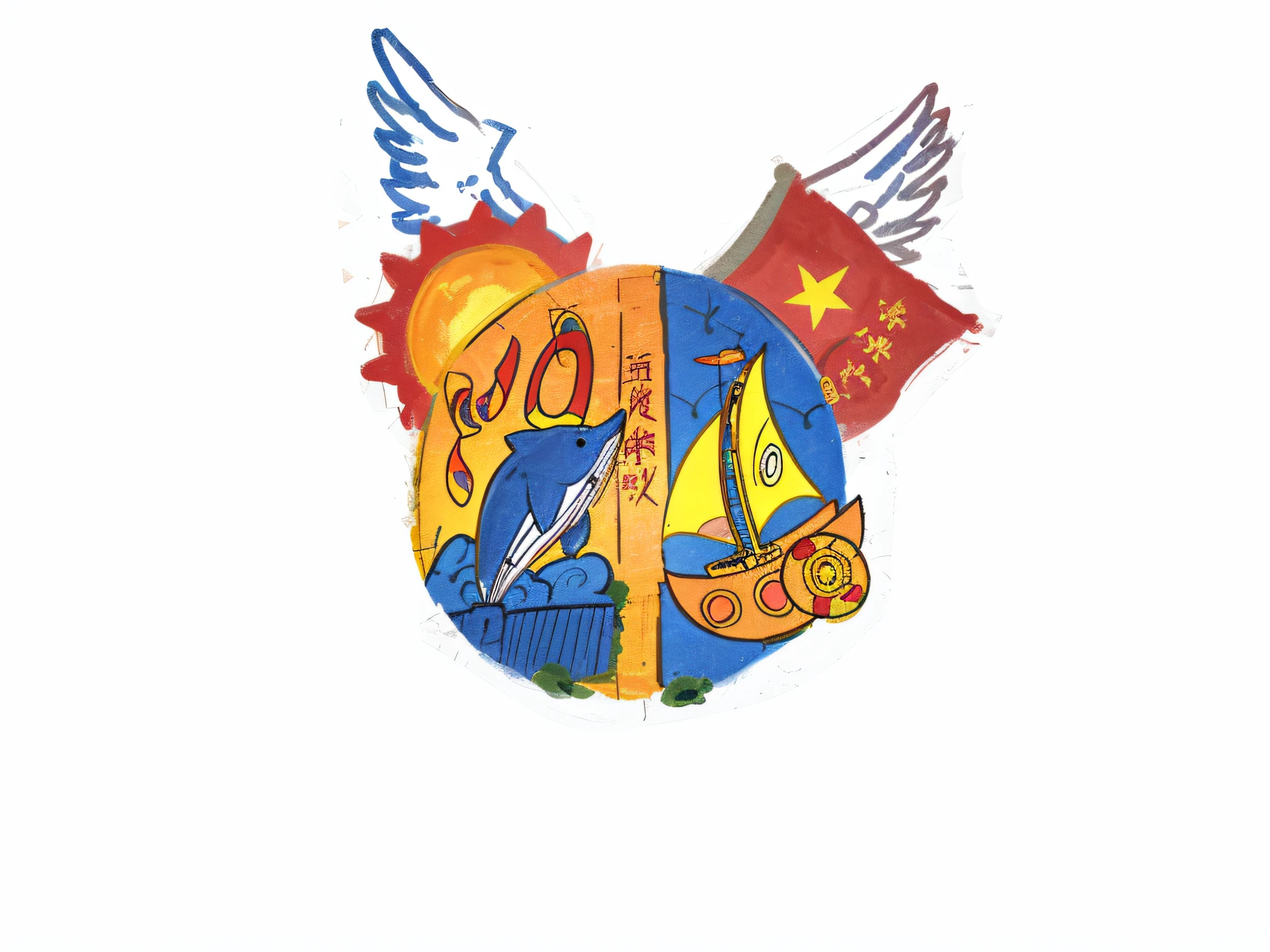 Draw a cartoon globe with an airplane and a flag, promotional artwork, Official artwork, added detail, colorful illustrations, Logo art, full-colour illustration, zun, Eat Zhuoxin, inspired by Li Song, illustrated logo, Qiu Fang, artwork in the style of z.Show on the. gu, xiaoguang sun, wei wang, mingchen shen