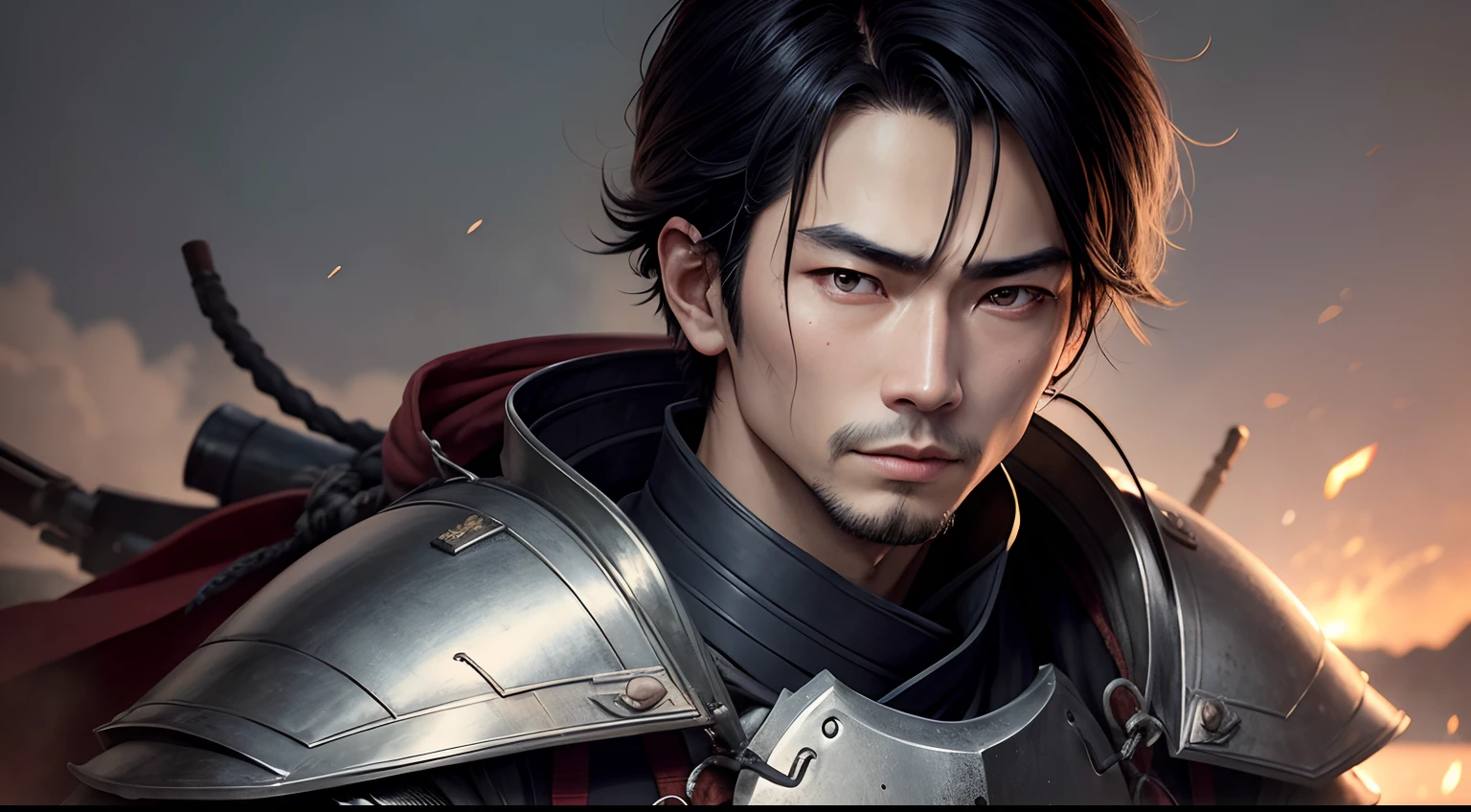 jpn、Warring states period、Yashiro Ohga、Stubble、Poor physiognomy、The coming armor is dirty、Single Picture、A dark-haired