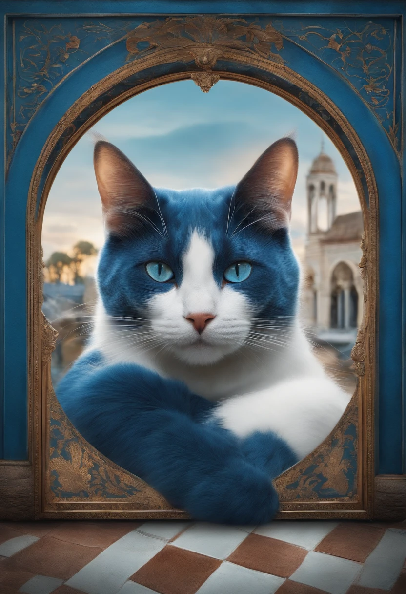 The blue circle has hands and feet, and the cat has no ears