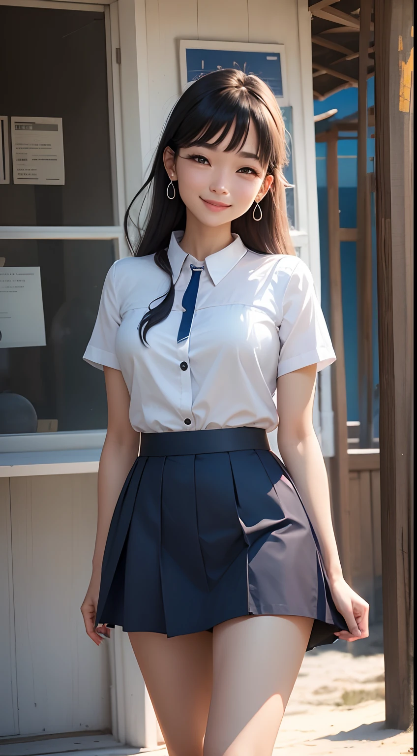 master piece:1.5、１４young girl、Japanese、Braid、cute face、insane precision、delicately drawn hair、perfect anatomy、small breasts、small breasts、healthy body、Very cute、School Idol、smile:0.3、cute pose、hands tied behind one&#39;s back、((collared short sleeve shirt, light blue shirt, school uniform, Grey plaid pleated skirt))、highest quality、ultra high resolution、Super detailed、cinematic lighting、professional photographer