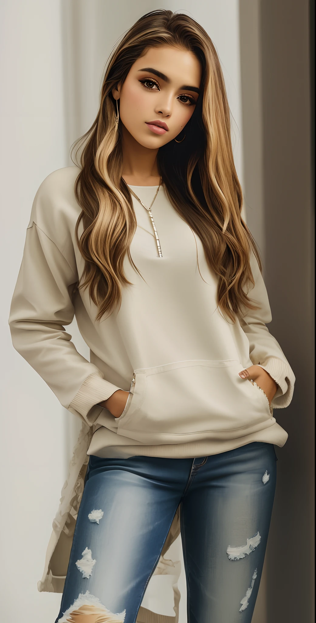 uma mulher linda, Supermodelo brasileira, brasileiro, na copa do mundo, fernanda suarez, Caroline Gariba, Ana de Armas, colombiano, Malika Favre, linda senhora, julia sarda, 🇺🇦, Parece Fabiula Nascimento, Dua Lipa, Mulher mexicana bonita com capuz bege e jeans rasgado posando para uma foto, Capuz Bege, usando capuz, usando um capuz oversized, capuz cinza, vestindo capuz, Capuz Oversized, vestindo um moletom cinza com capuz, capuz cinza, Capuz, encapuzado, usando um capuz, vestindo moletom, com capuz, com dois bolsos frontais, roupas casuais, usando um capuz, toupeira, fotografia realista, fotografia, obra-prima, realista, Realismo, renderizado, Alto contraste, Arte Digital, fotográficorealista, trend in Artstation 8k HD, high definiton, circunstanciado, Realistic, detalhada, textura da pele, hiperdetalhada, Textura realista da pele, melhor qualidade, ultra high-resolution, (fotografia realista: 1.4), alta resolução, detalhada, fotografia crua, Crisp resolution, Nikon d850 filme, fotografia de stock 4, Kodak Portra 400 Camera F1 Lens.6, textura hiper realista, lighting dramatic, Unrealistic trend in Artstation Cinestill 800, RAW.