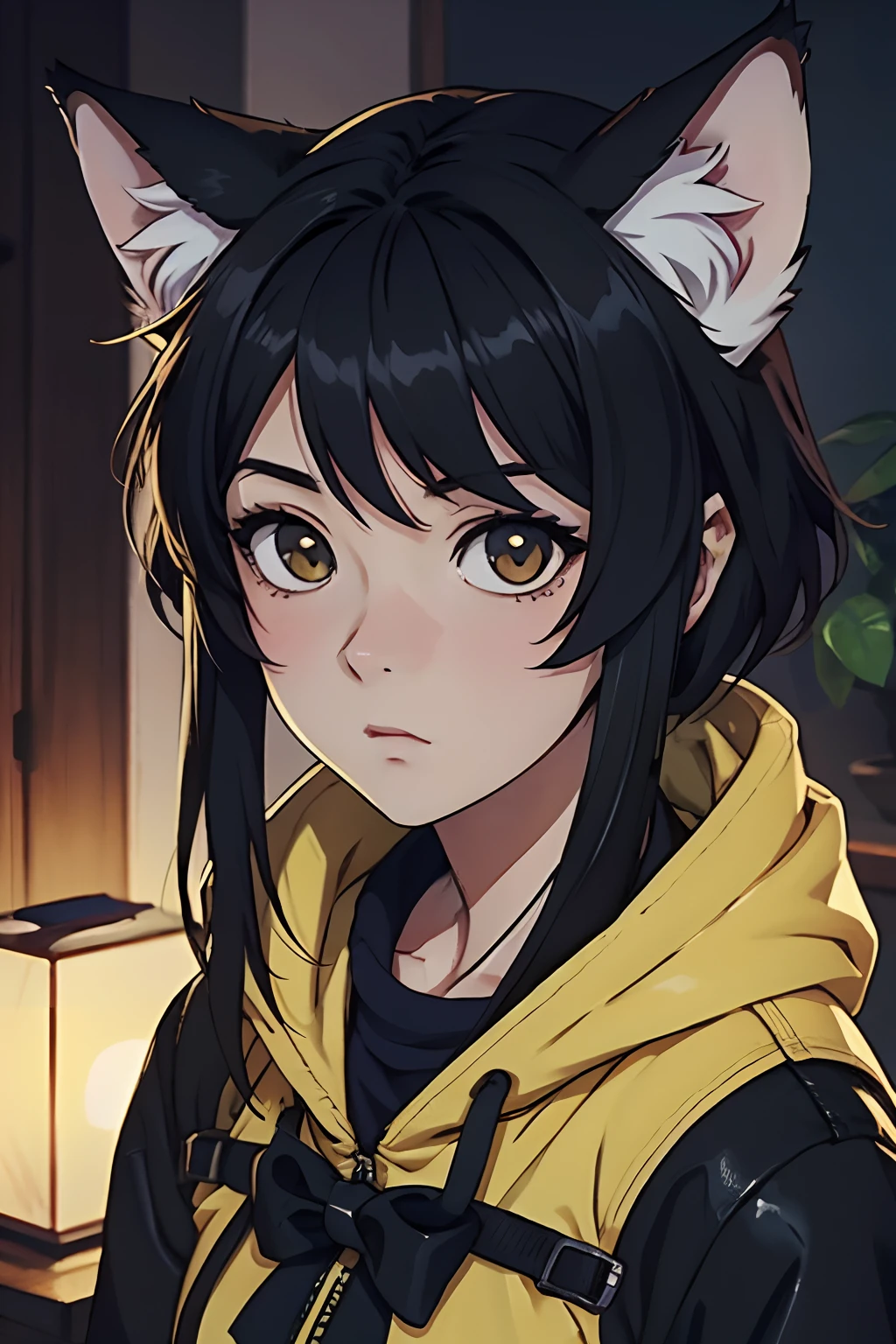 Chica anime con pelo negro y orejas de gato y chaqueta de cuero, Hembra peluda mini estilo lindo, Hermosa catgirl de anime, Anime Catgirl, Artgerm extremadamente detallado, linda catgirl de anime, Gato de anime realista, Retrato de personaje peludo, Atractiva chica gato, commission for high resolution, realistic anime artstyle, Estilo anime 4K, POV arte furry.