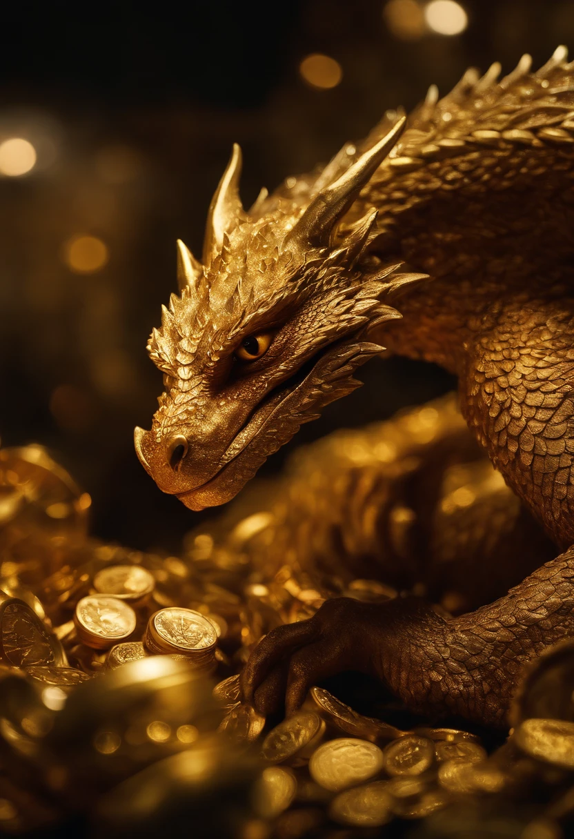 Fragon sleeping on its horde of treasure, epic proportions,(colorful), dreamlike, gold,treasure,riches,pules of gold,trasure vault, (fantasy, inspired by smaug from the hobit, scifi set:1.45) : 0.25], (Movie Still | movie poster), smaug sleeping on its treasure horde