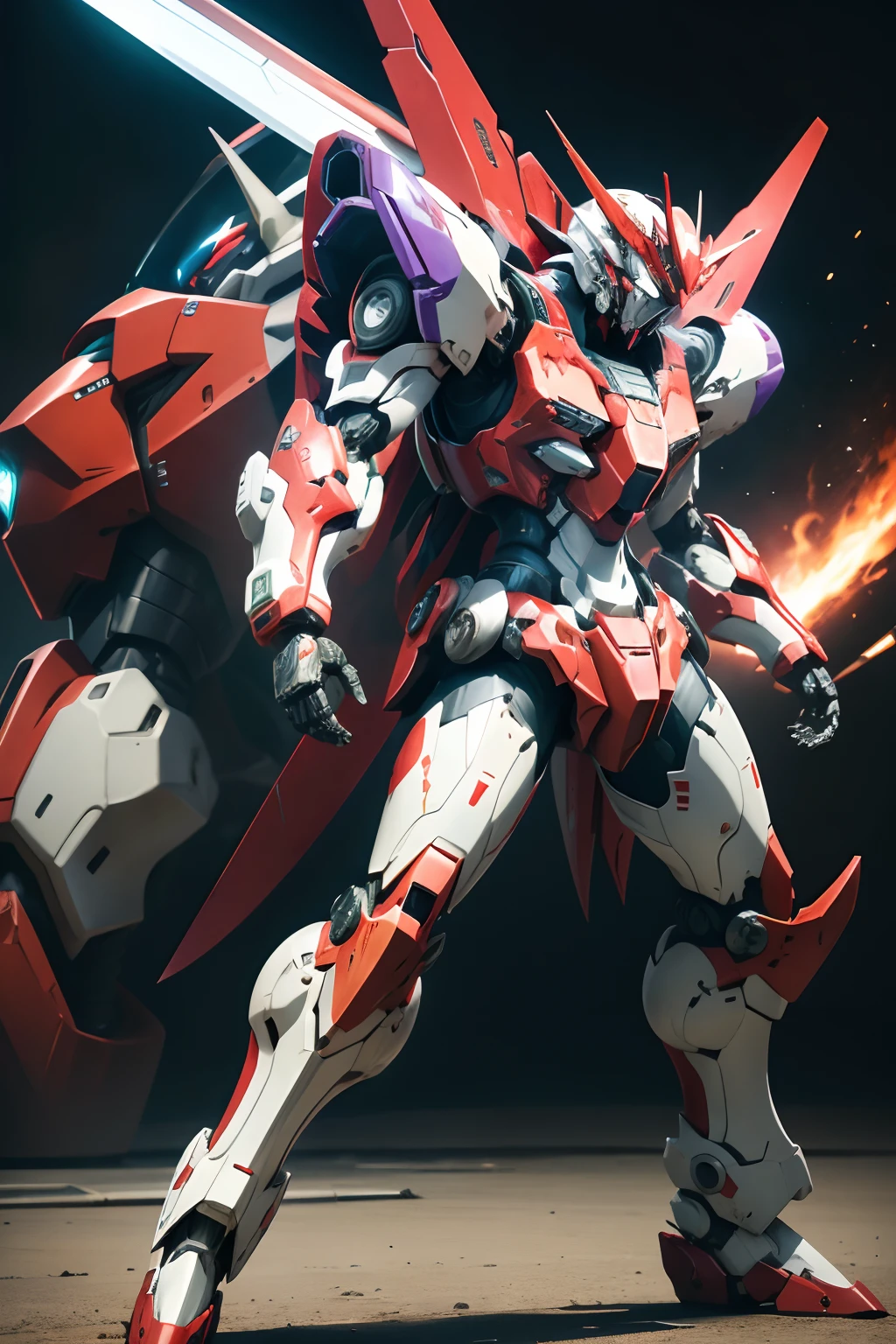 Close-up of a robot with a sword and a red and white suit, modern mecha anime, Japanese ironclad knife, Knight of the romantic universe,anime robotic mixed with organic, mecha anime, anime large mecha robot, cool mecha style, eva unit 0 1, anime robots, Extreme Gundam, full body mecha suit,Mecha, sharp high quality anime, evangelion third impact inspired