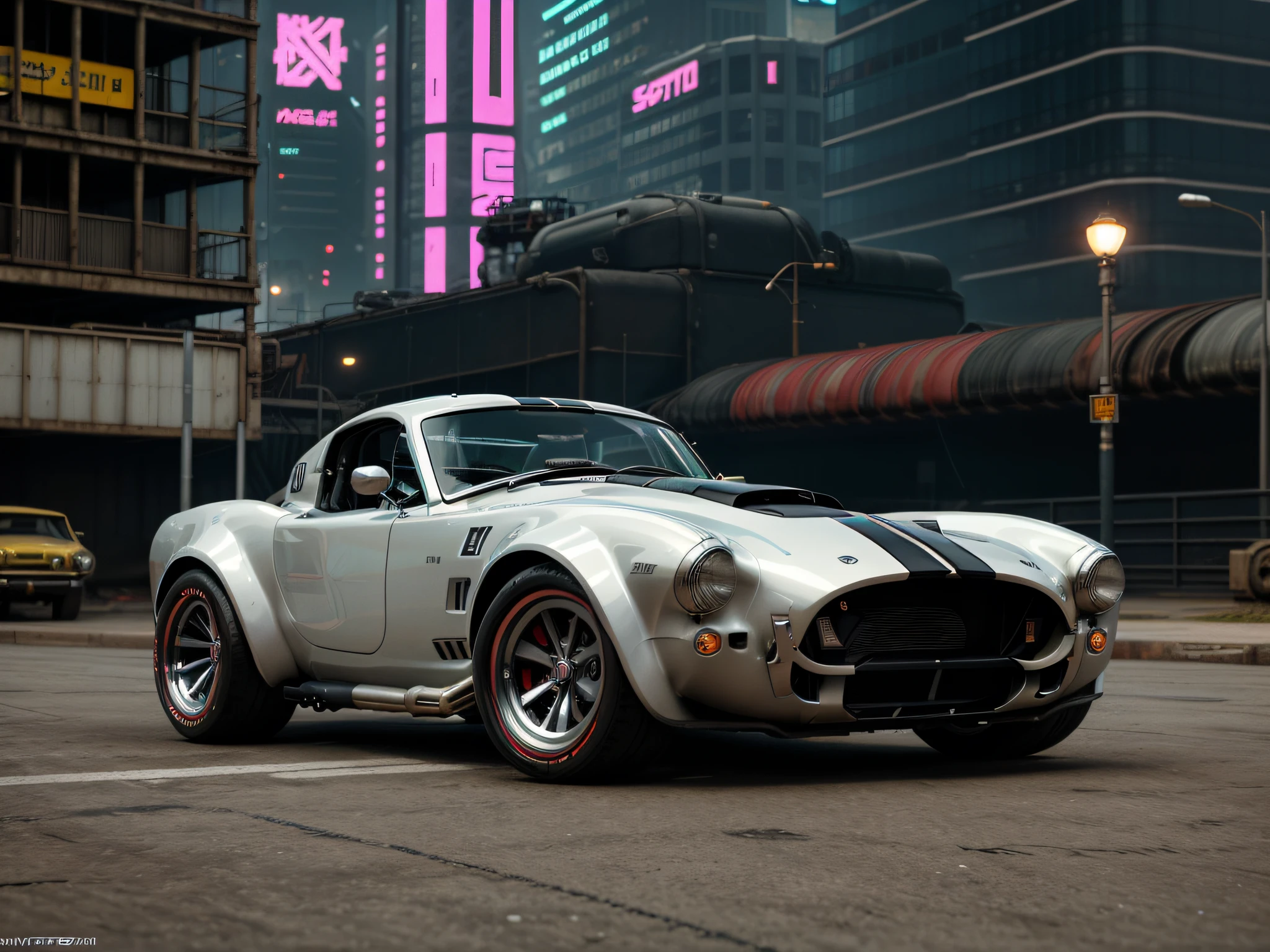 Silver and white((1968 shelby cobra)) ((futuristic concept car)) ， cyber punk personage，cyberpunk girl ((nude)), cyberpunk vibrant colors， Surreal cyberpunk art 8K， Cyberpunk 8k， Avant-garde wallpaper 4K， cyber punk style， hyper realisitc， 4k wallpaper， 4k wallpaper， 4K HQ wallpaper， 4K HQ mobile wallpaper， Vibrant cyberpunk neon colors， Ultra-realistic cyberpunk style