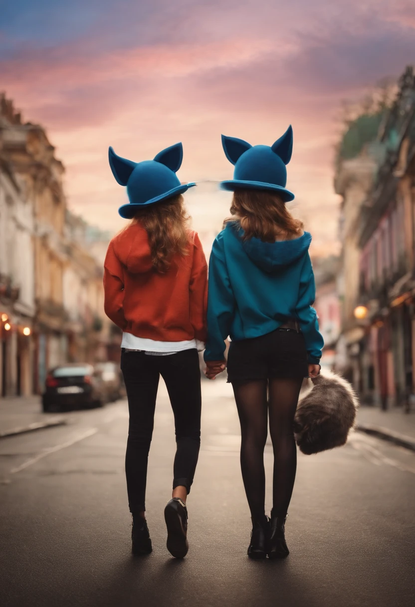 Couple cute Girls should have cat ears Boys wear pig hats on their heads Cute couple everyday