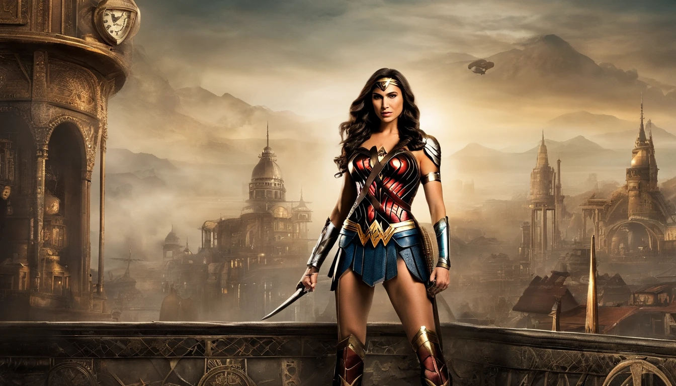 Gal Gadot As a Wonder Woman Standing along in one of the Asian Big Metropoitan city