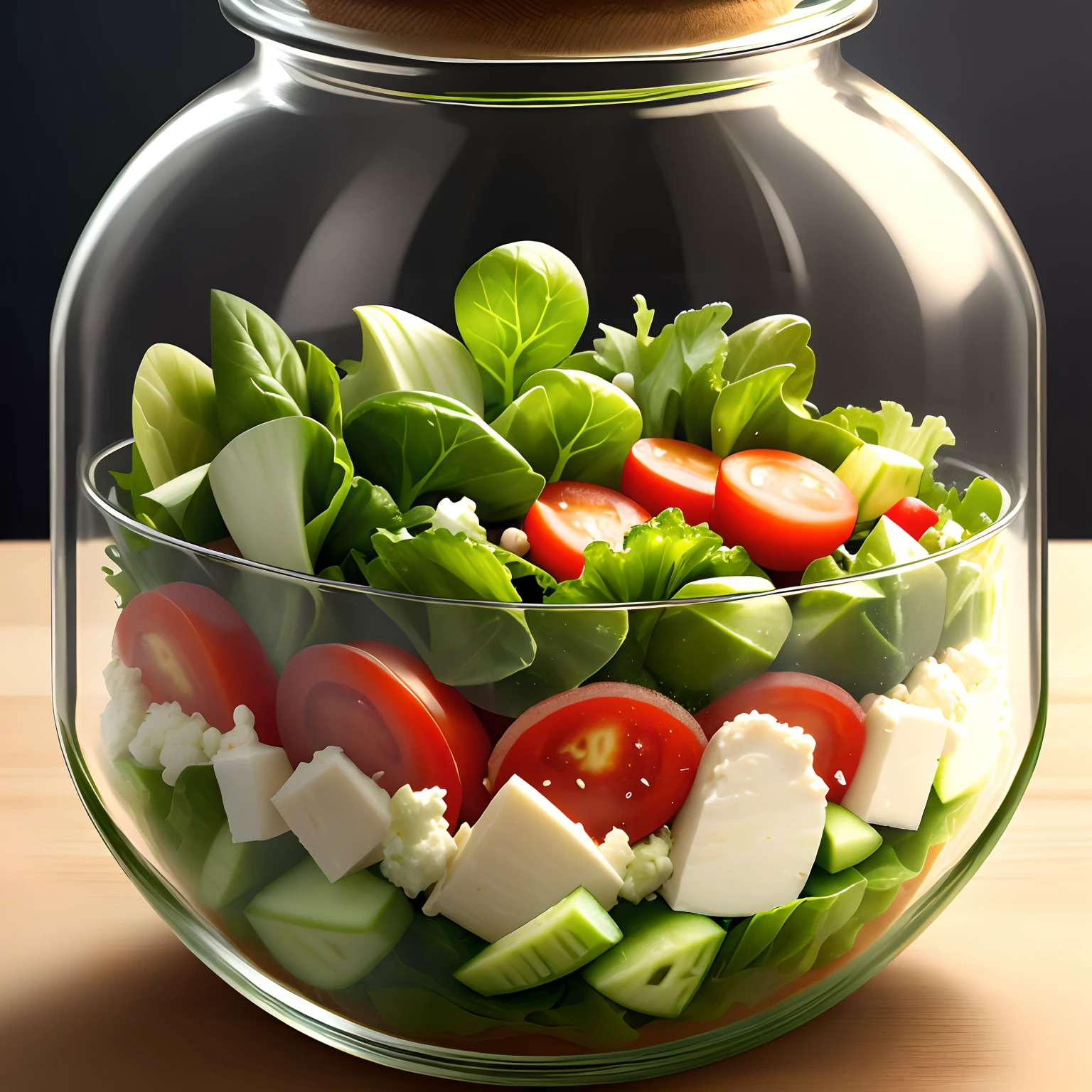 Salad vegetables in the glass jar