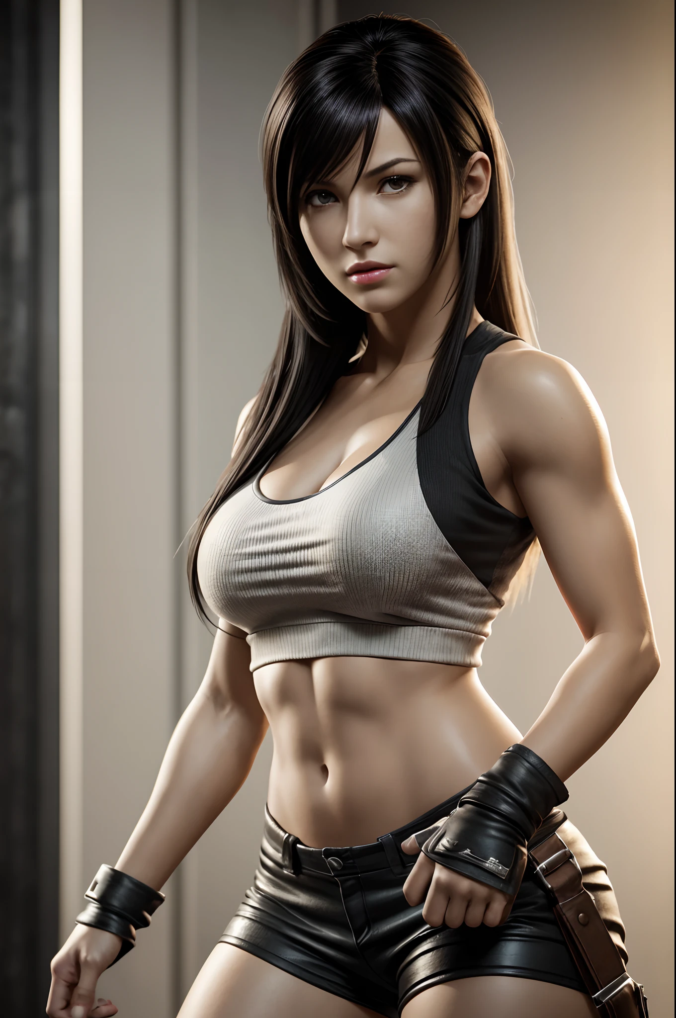 Tifa Lockhart, (skin texture:1.1), (high detail face:1.1), high detail body, high detail clothes, (masterpiece), (realistic), ultra high definition, 4k, ultra high resolution, photo by Arny Freytag