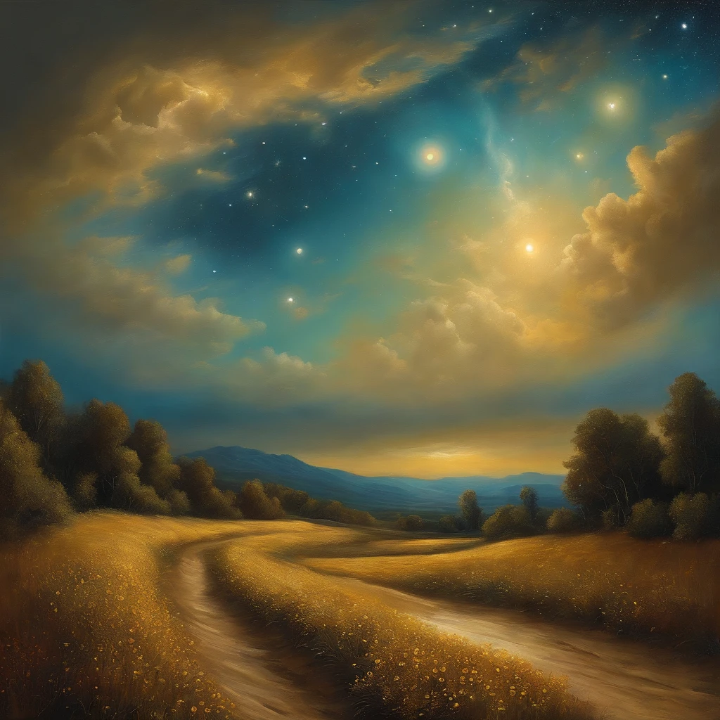 Coarse brushstrokes and wet paint,Fibonacci,the golden ratio,Melted wax,Visible brush strokes,oil on the canvas,Thick brushstrokes,insanely details,8K UHD,ultra-realistic realism,Van Gogh Starry Sky